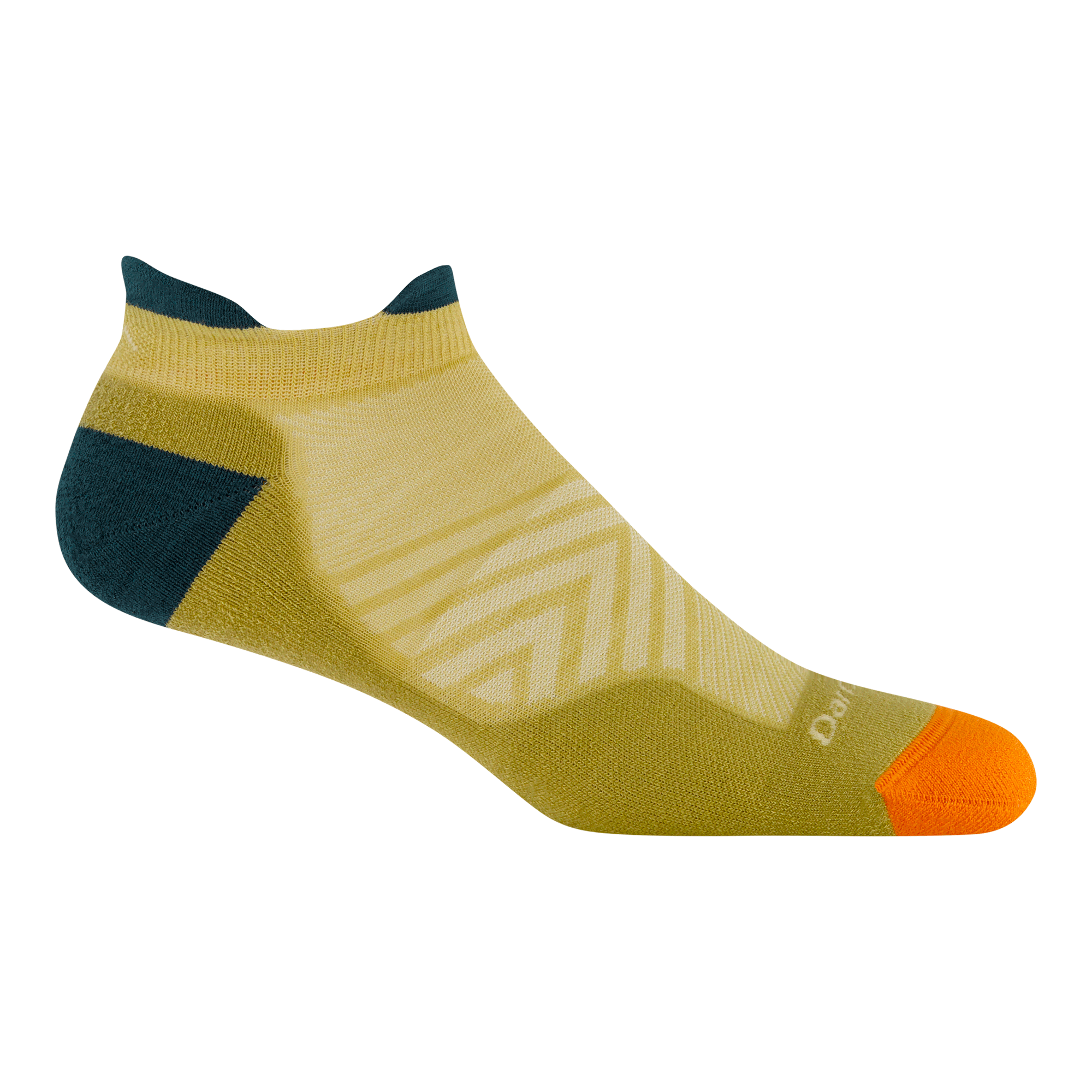 Limited Edition No show run sock 1039 in gold featuring yellow body orange toe and dark teal heel and tab