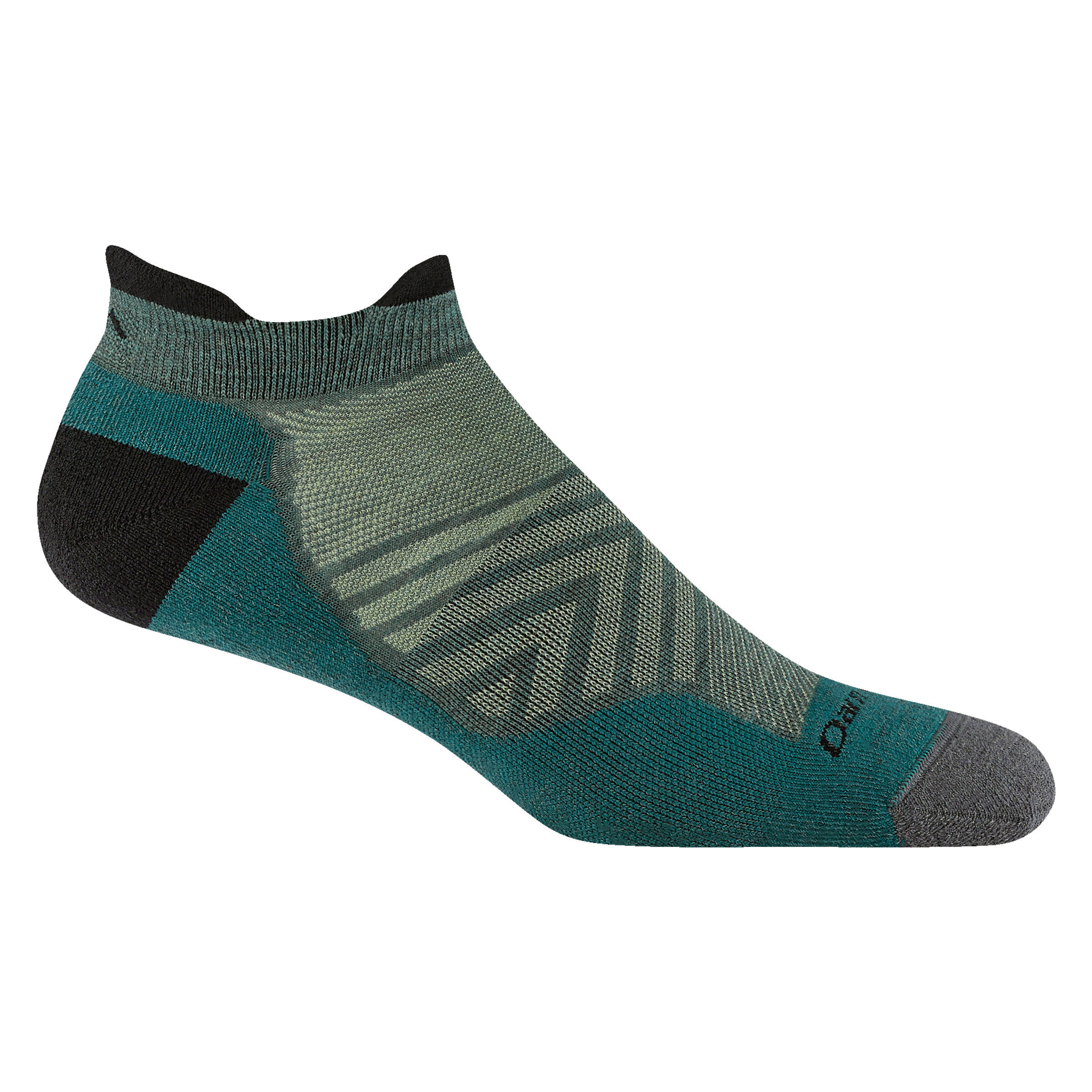 1039 men's no show tab running sock in Teal with gray toe and black heel and tab accents