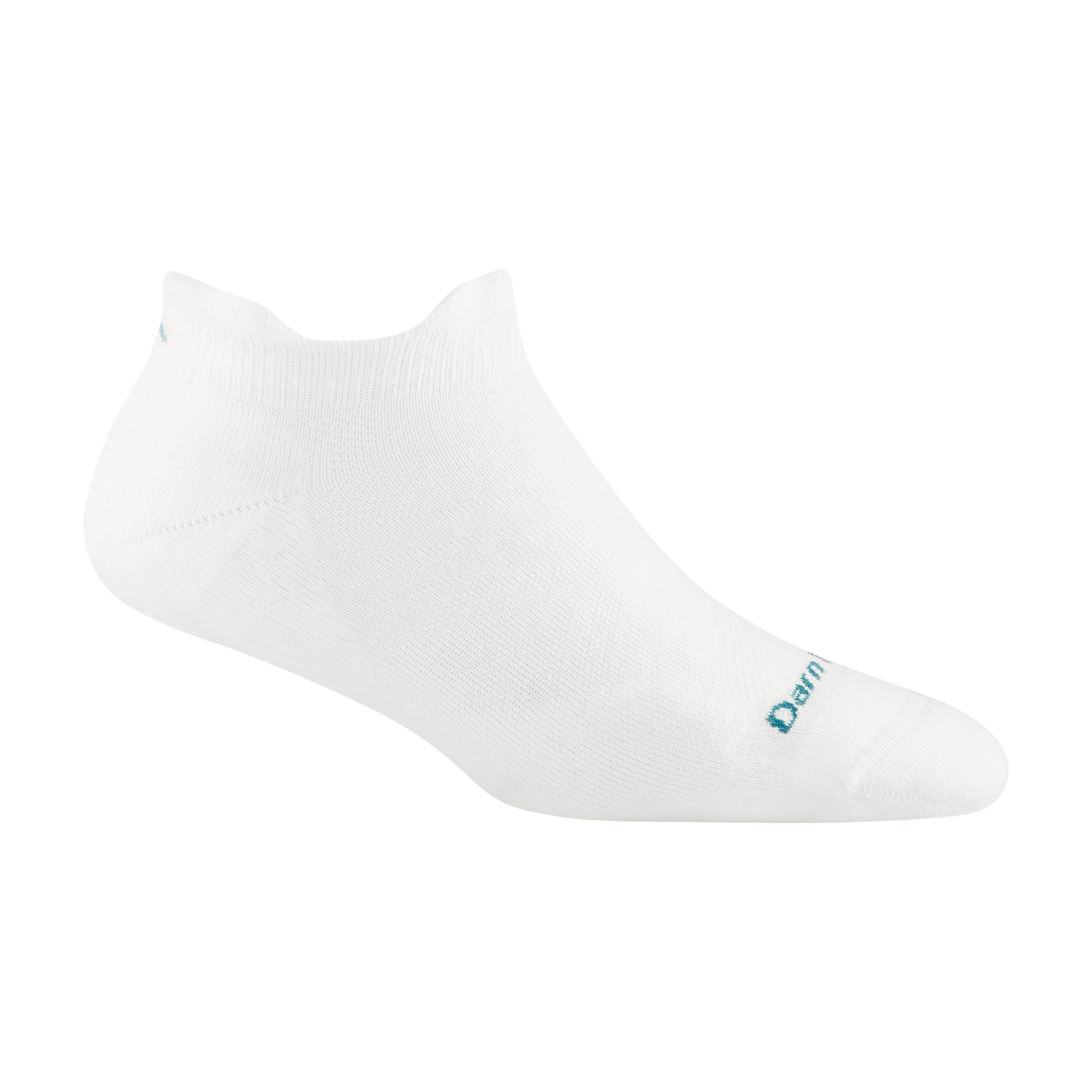 1052 women's coolmax run no show tab running sock in white with teal darn tough signature on forefoot