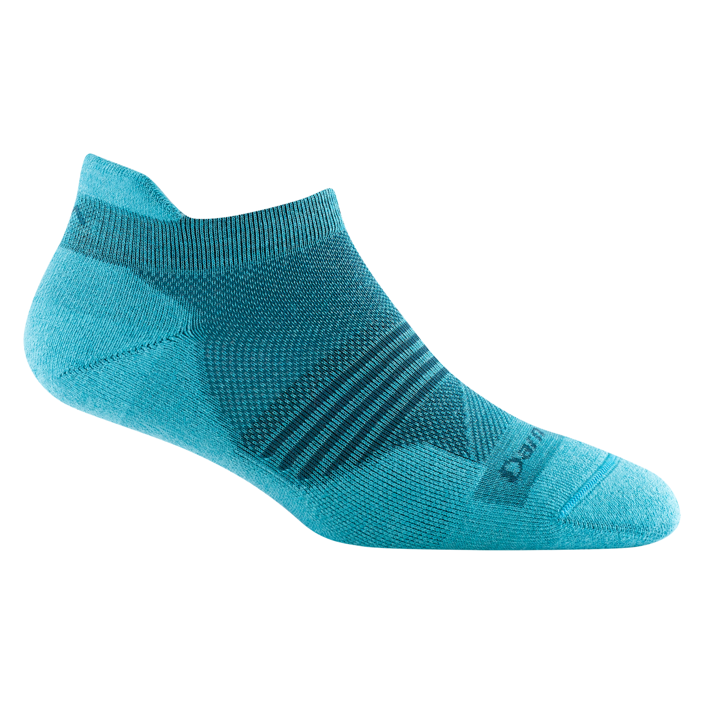 1112 women's element no show running sock in cyan with dark teal forefoot striping