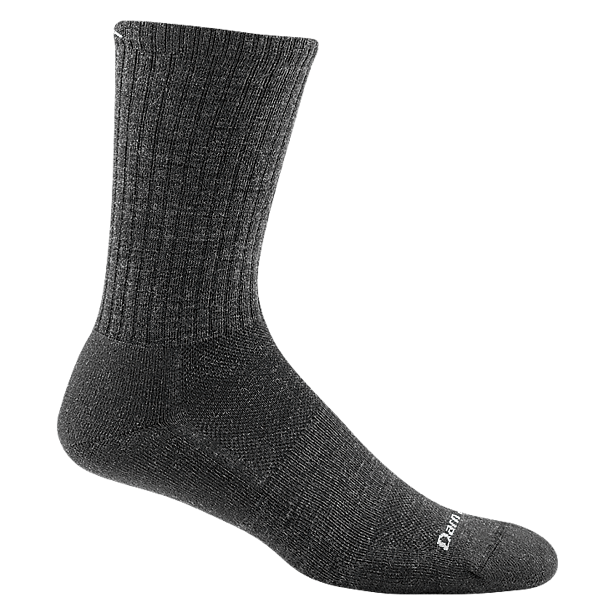 1680 men's the standard crew lifestyle sock in color charcoal with white darn tough signature on forefoot