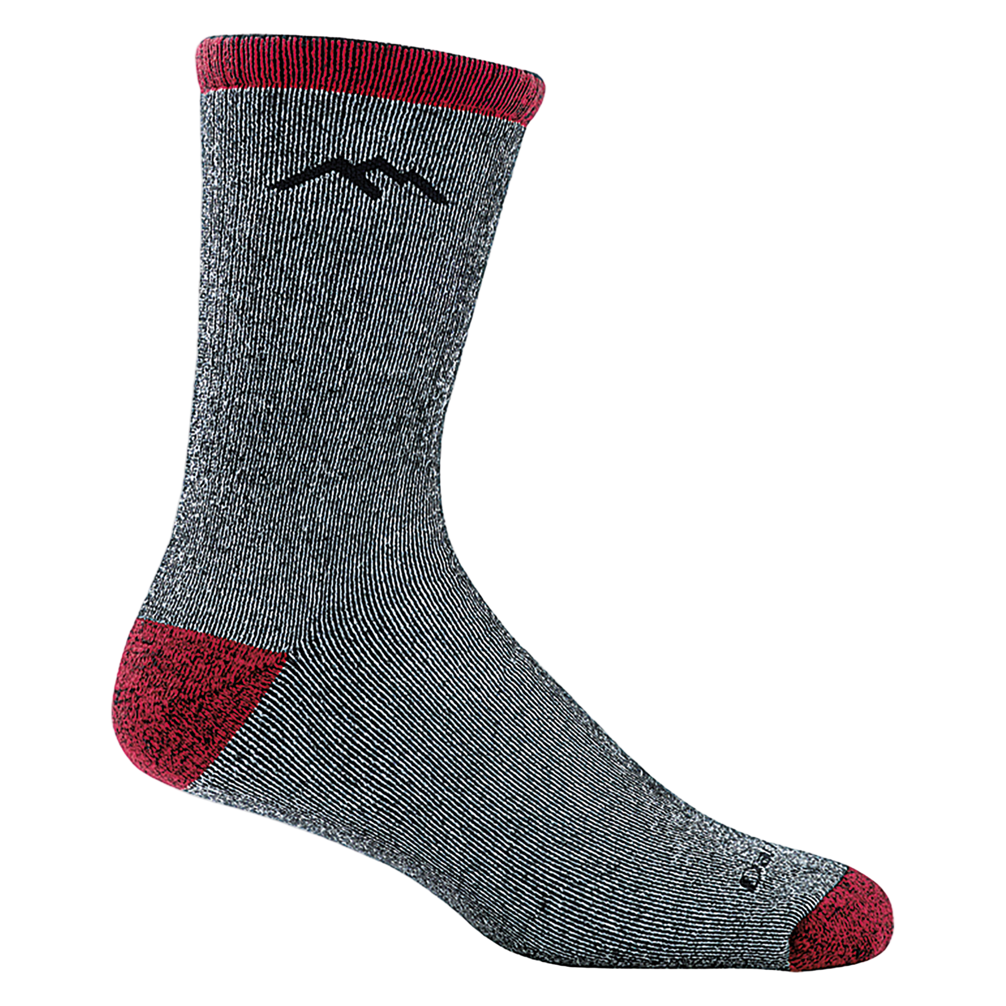 1953 men's mountaineering micro crew hiking sock in color smoke gray with red heathered toe/heel accents