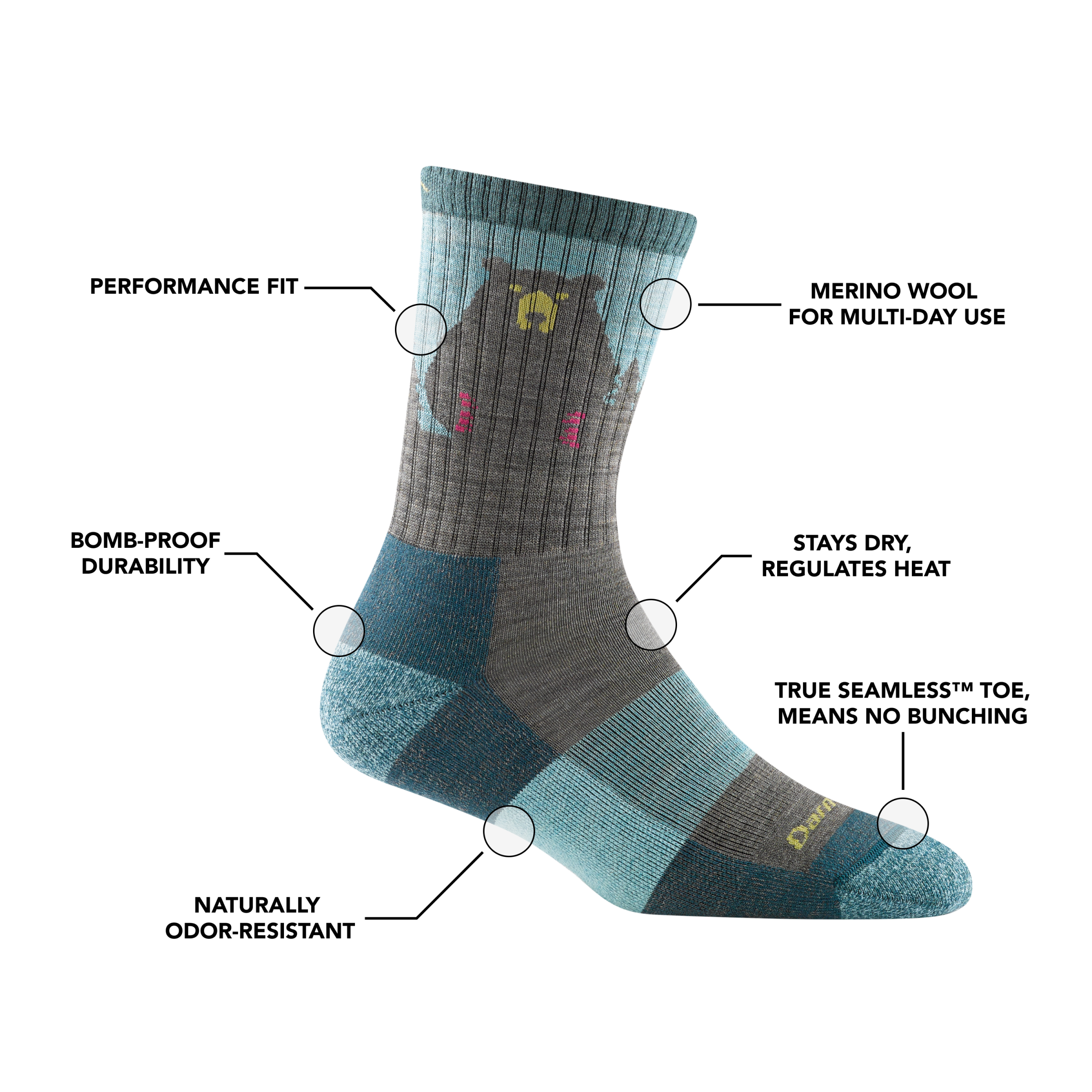 Women's Bear Town Micro Crew Lightweight Hiking Socks