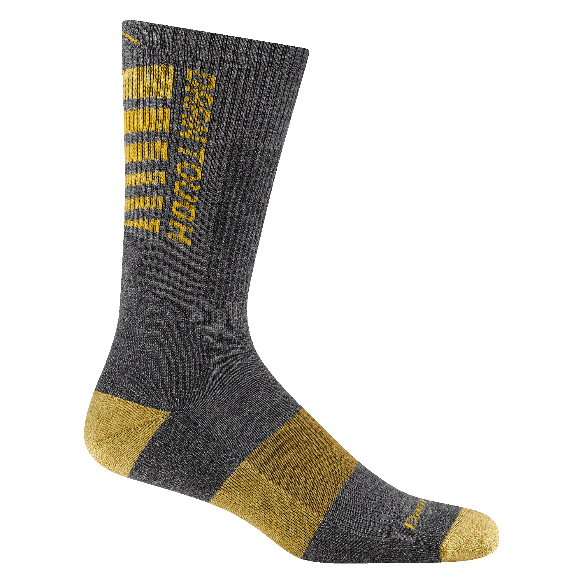 2207 Men's backbone work boot sock in Gray with yellow heel/toe  forefoot stripe and detail on ankle