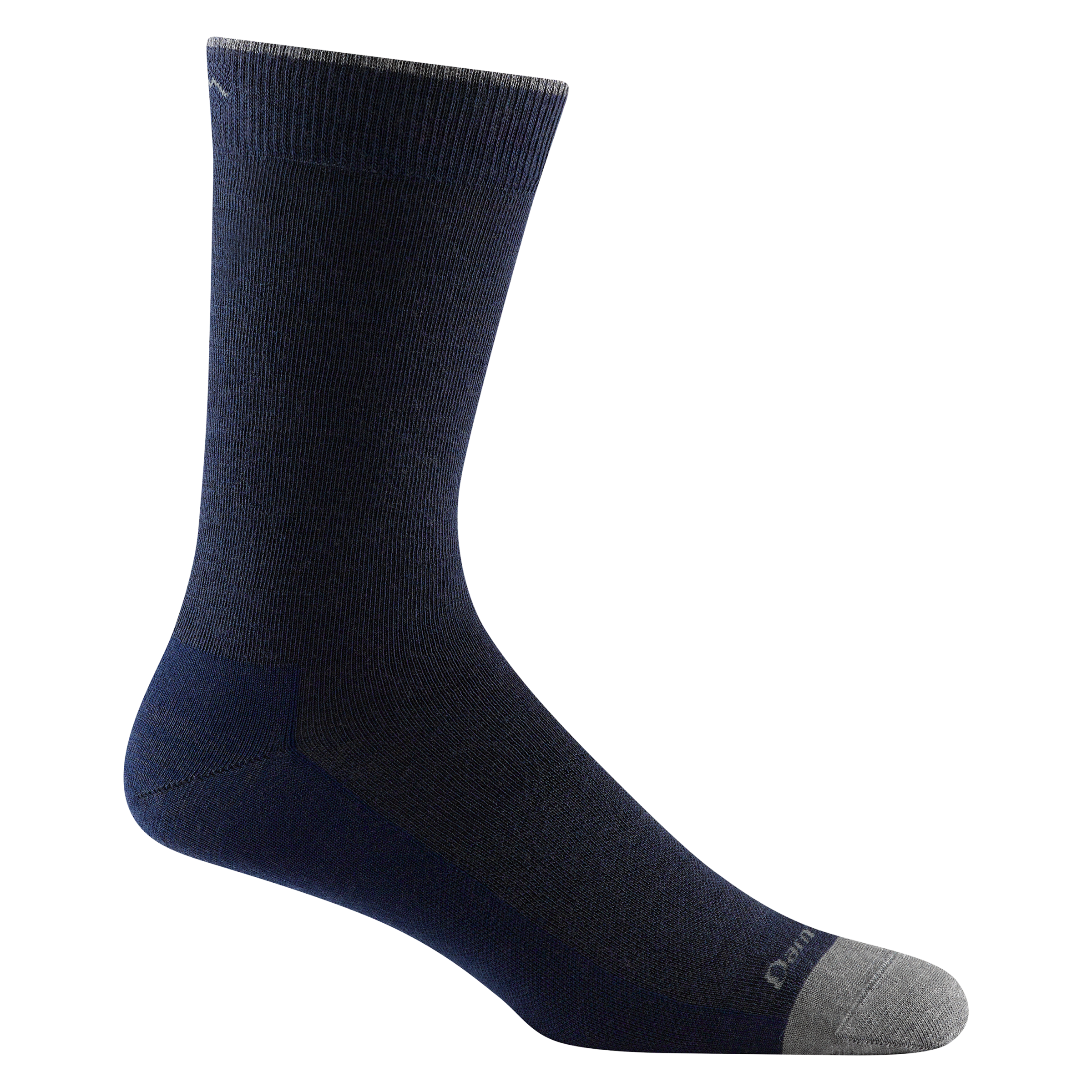 6032 men's solid crew lifestyle sock in color navy with light gray toe accent and darn tough signature on forefoot