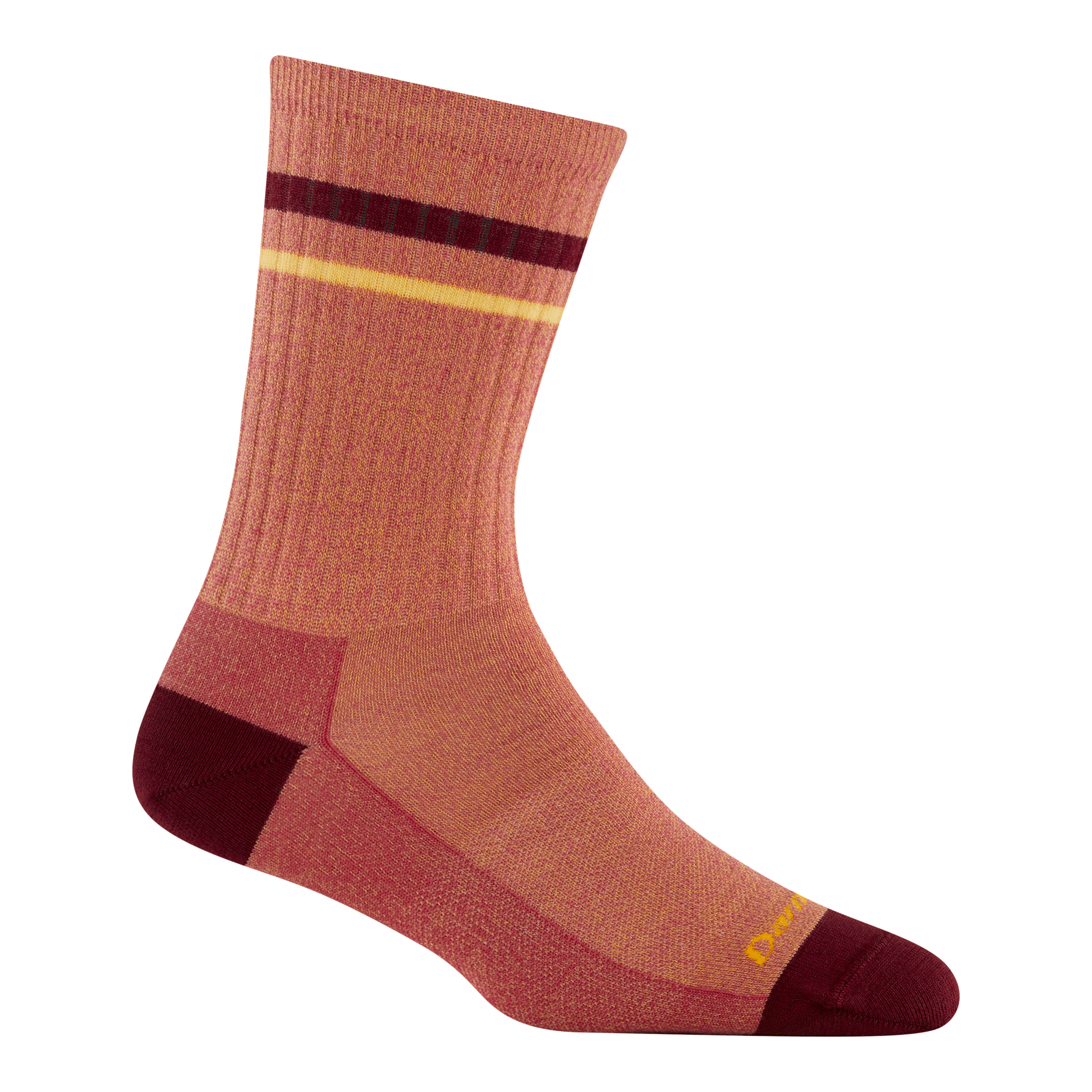 6064 letterman crew in mango featuring a maroon heel/toe a mango body with yellow stripe and logo