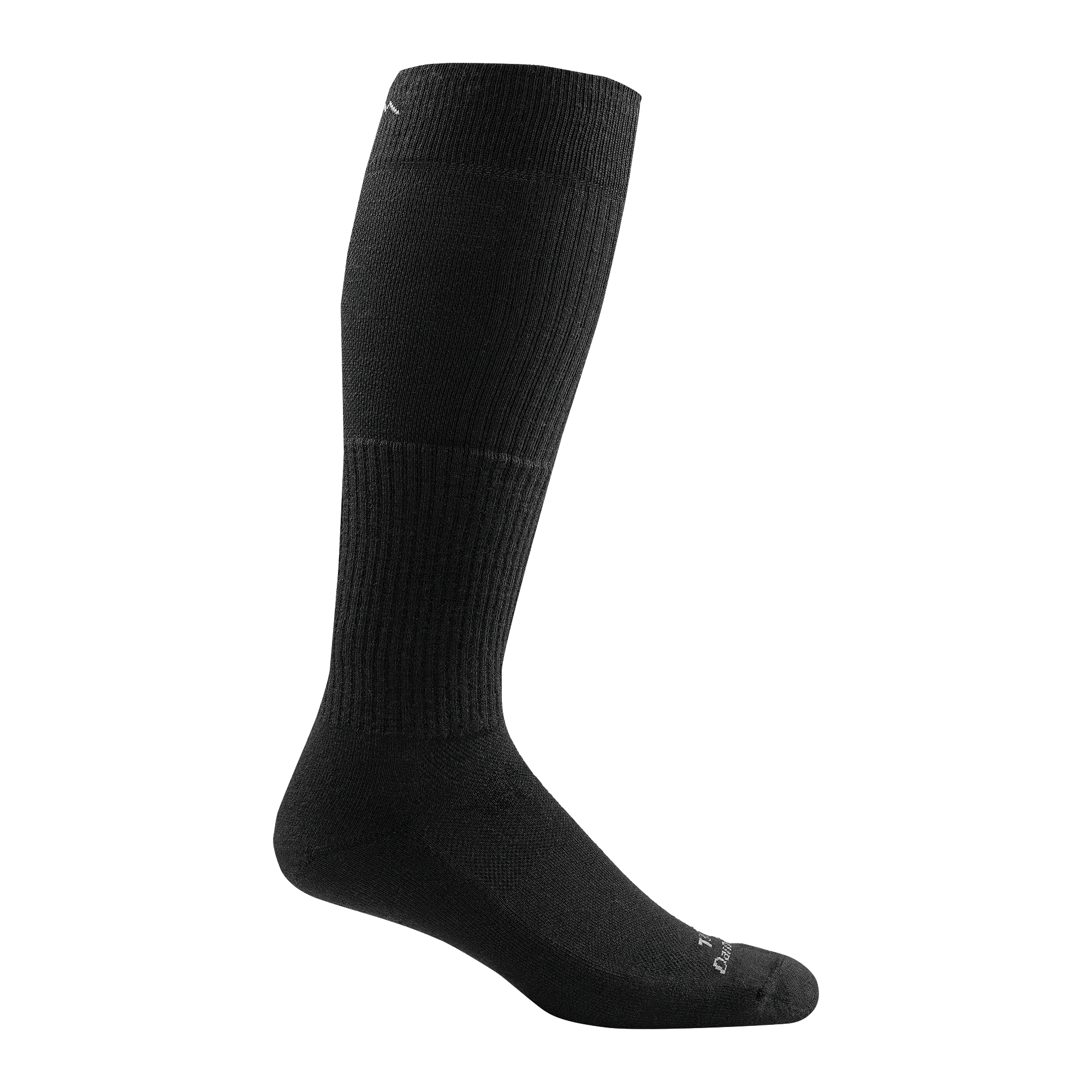 T3006 unisex over-the-calf lightweight tactical sock in color black with white darn tough signature on forefoot