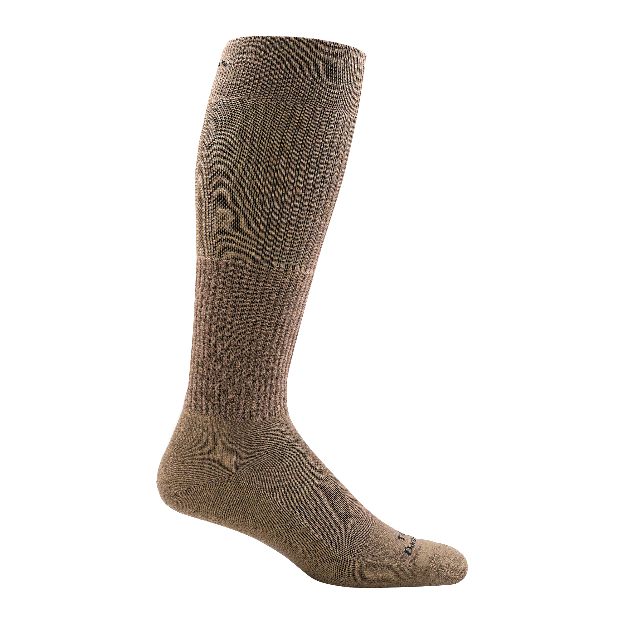 T3006 unisex over-the-calf lightweight tactical sock in color coyote brown with black darn tough signature on forefoot