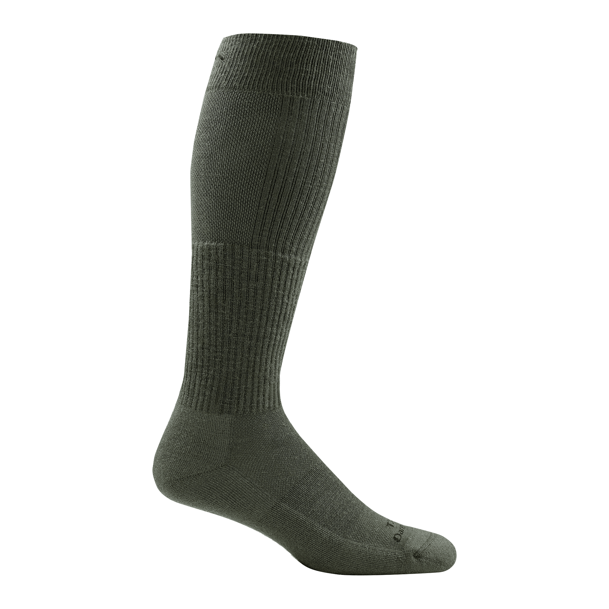 T3006 unisex over-the-calf lightweight tactical sock in color foliage green with black darn tough signature on forefoot