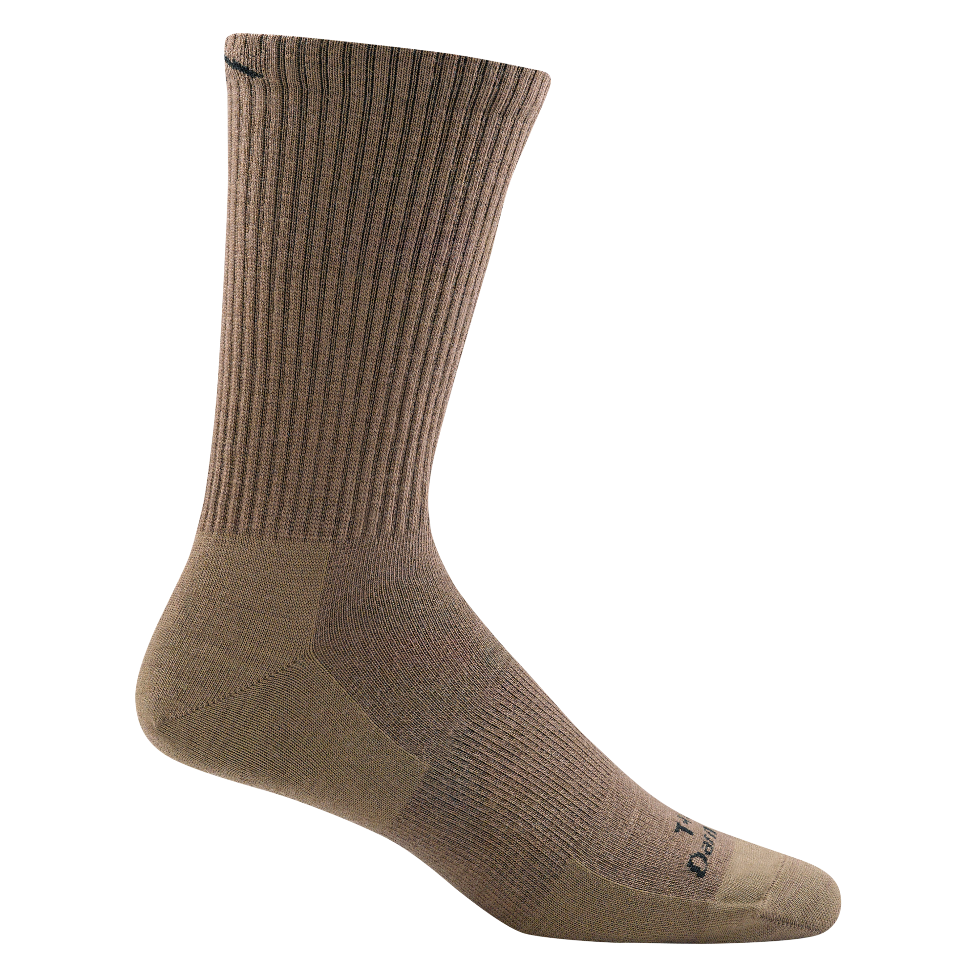 T4018 unisex micro crew lightweight tactical sock in color coyote brown with black darn tough signature on forefoot