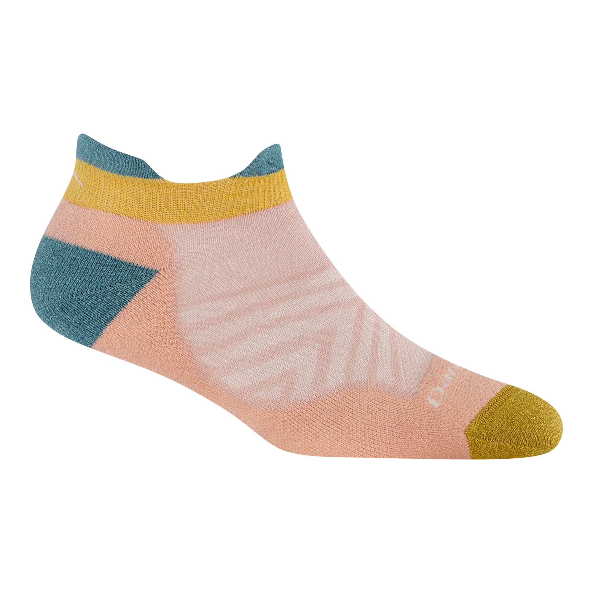 Limited Edition No show run sock 1047 in dusty Rose featuring pink body gold toe and teal heel and tab