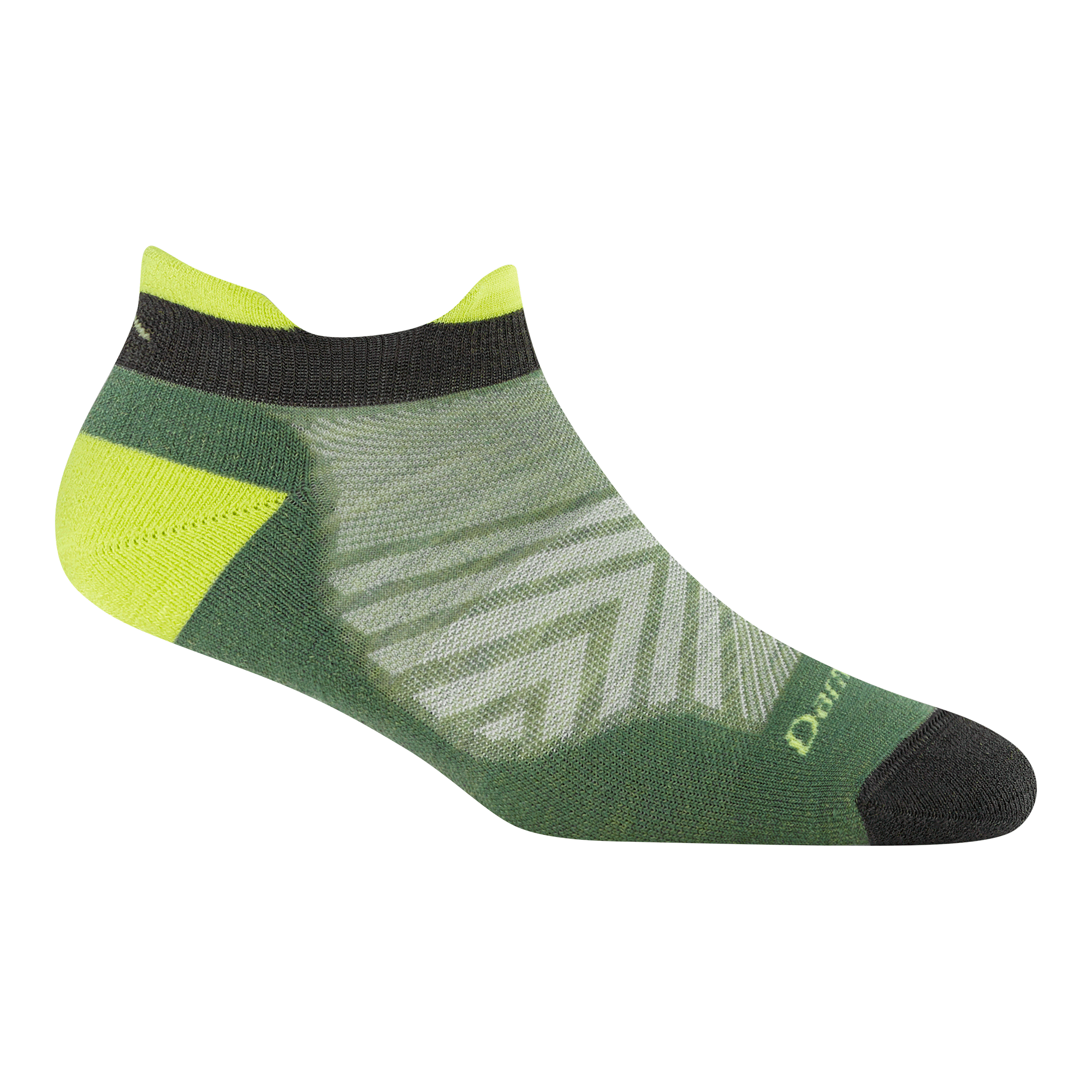 Limited Edition No show run sock 1047 in Mint featuring green body black toe and yellow heel and tab