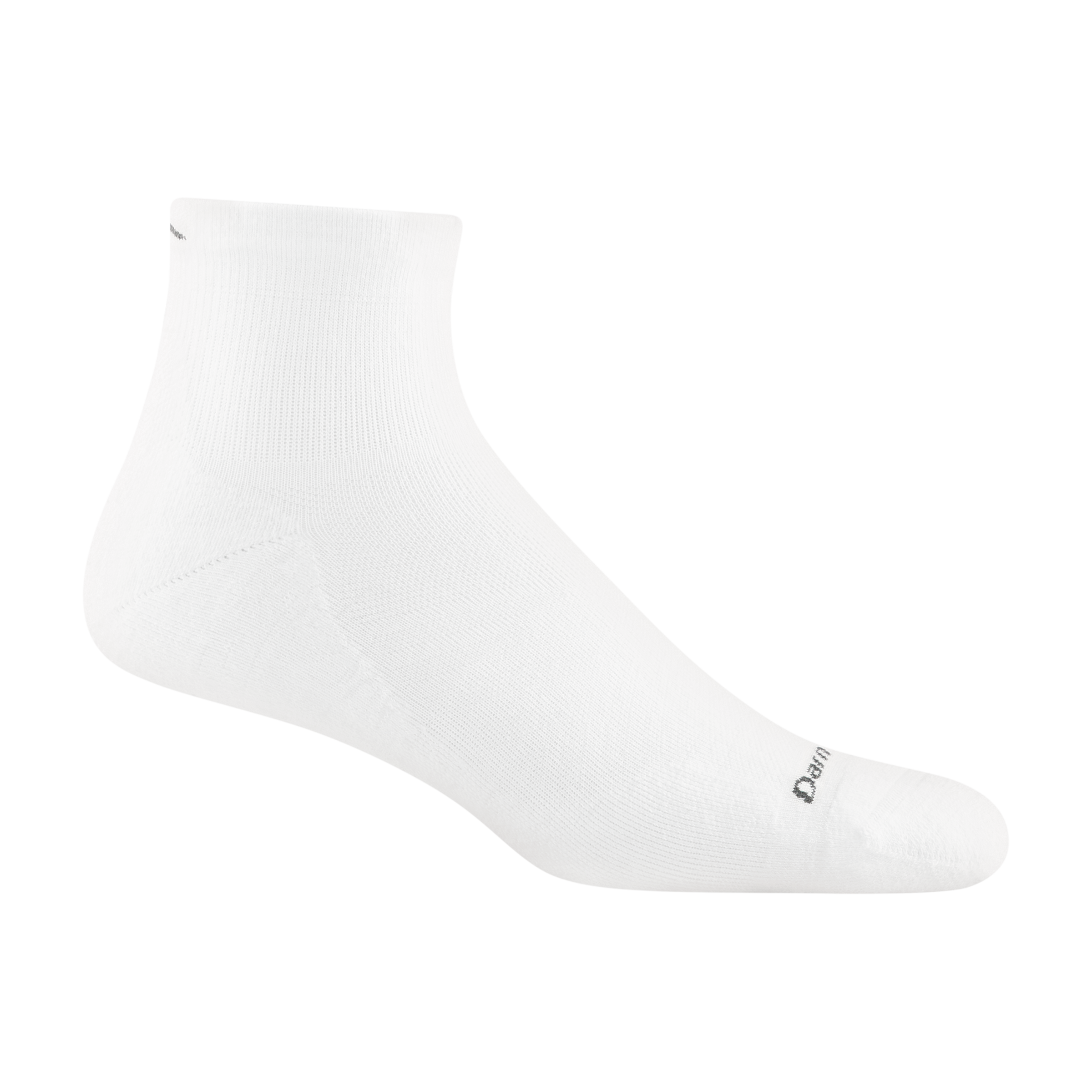 1055 men's coolmax quarter running sock in color white with gray darn tough signature on forefoot