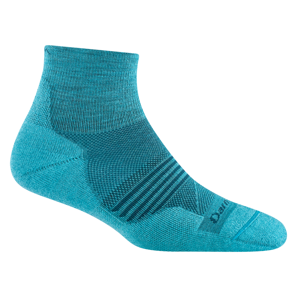 1113 women's element quarter running sock in cyan with dark teal forefoot striping 
