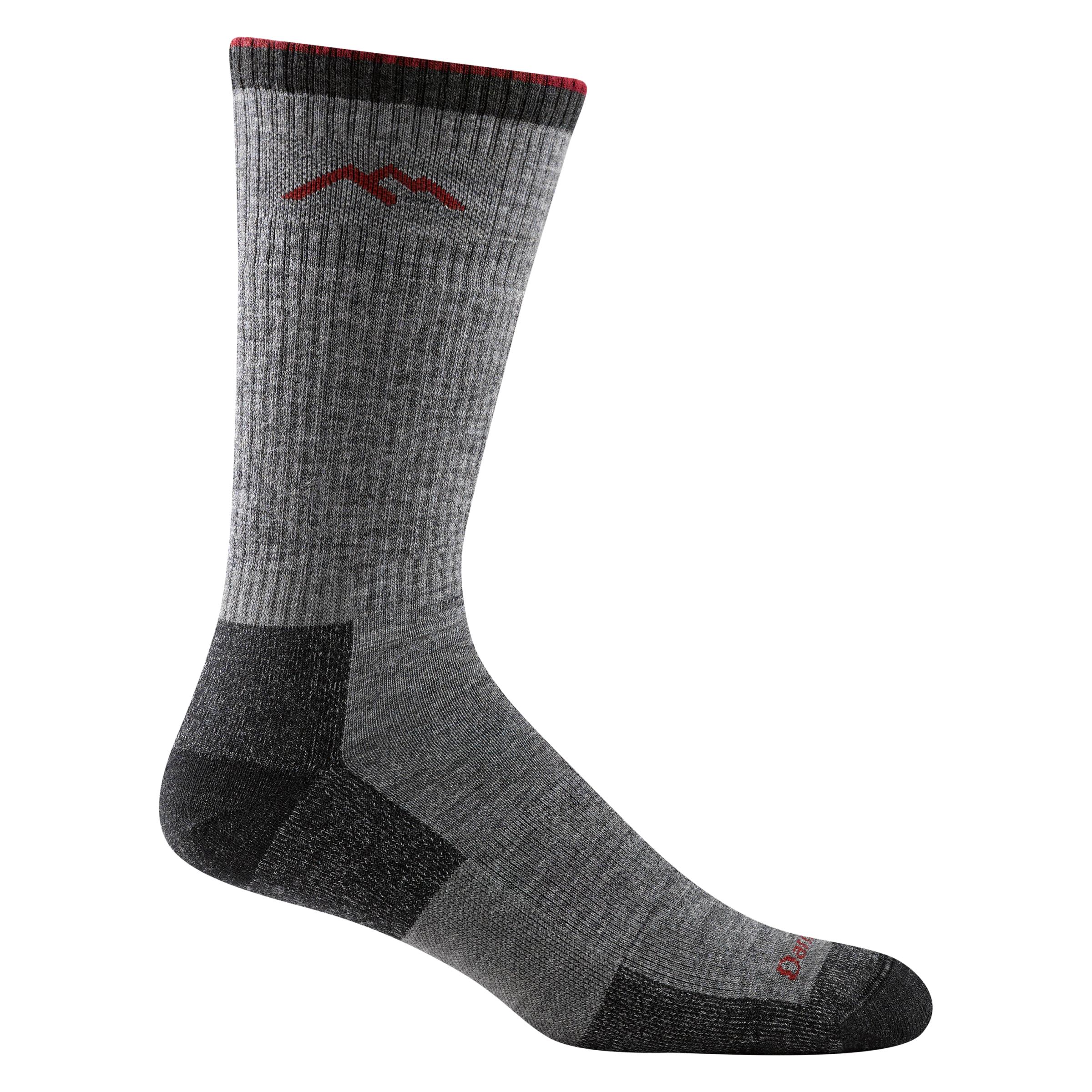 1403 men's hiking boot sock in color charcoal with black toe/heel accents and red darn tough signature on forefoot