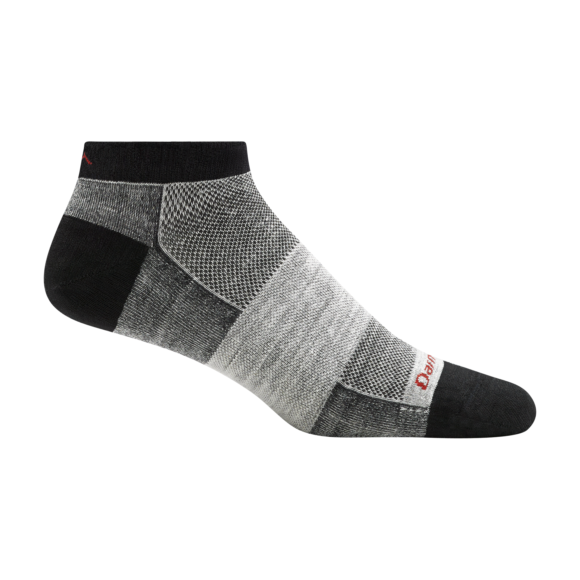 1437 men's no show athletic sock in color charcoal with black toe/heel accents and light grey forefoot color block