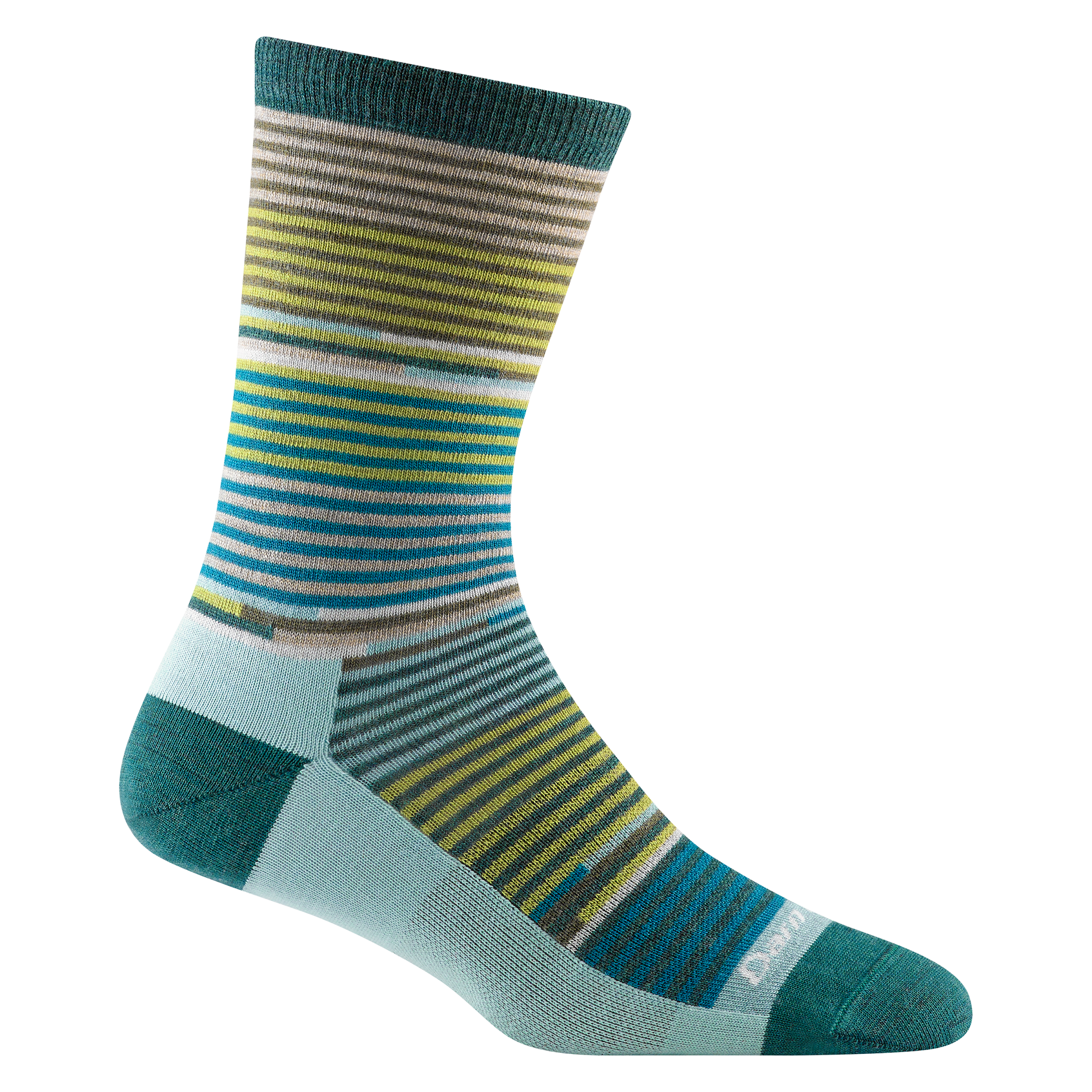 1692 women's pixie crew lifestyle sock in color teal with green, blue and gray striping
