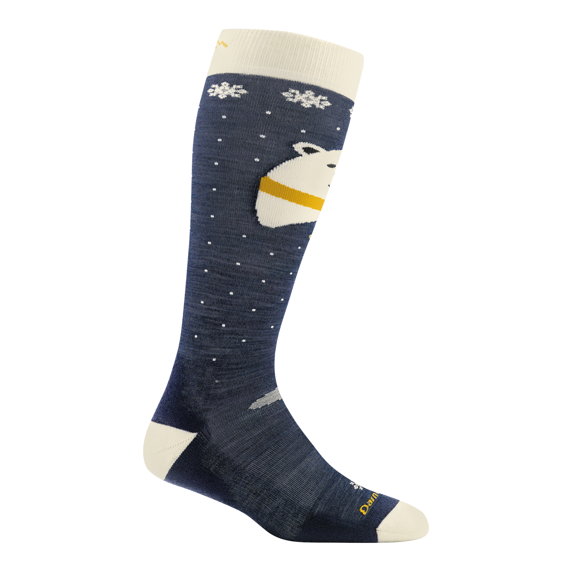 1891 kids polar bear over-the-calf ski sock in color dark blue with white toe/heel accents and white polar bear design
