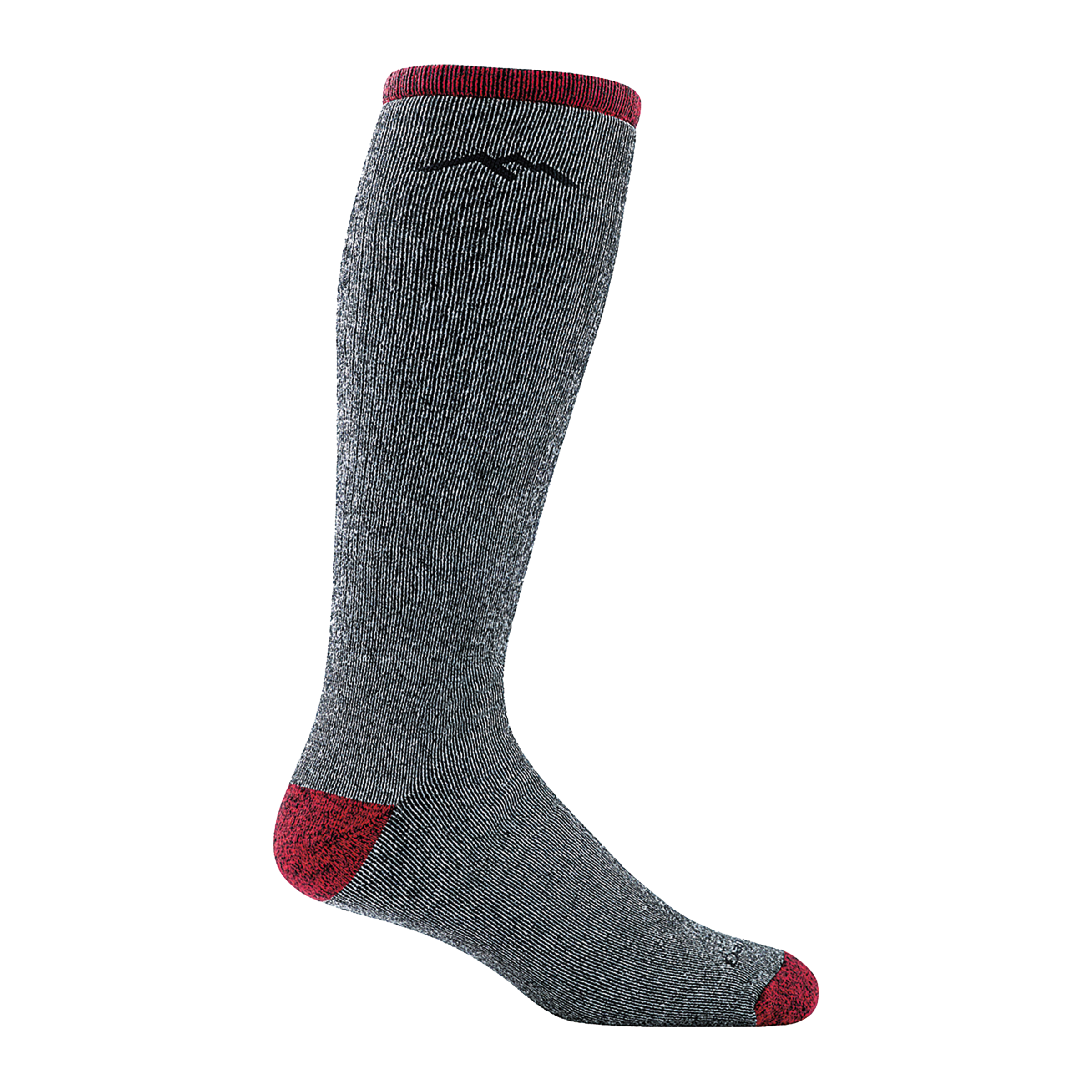 1955 men's mountaineering over-the-calf hiking sock in color smoke gray with red heathered toe/heel accents