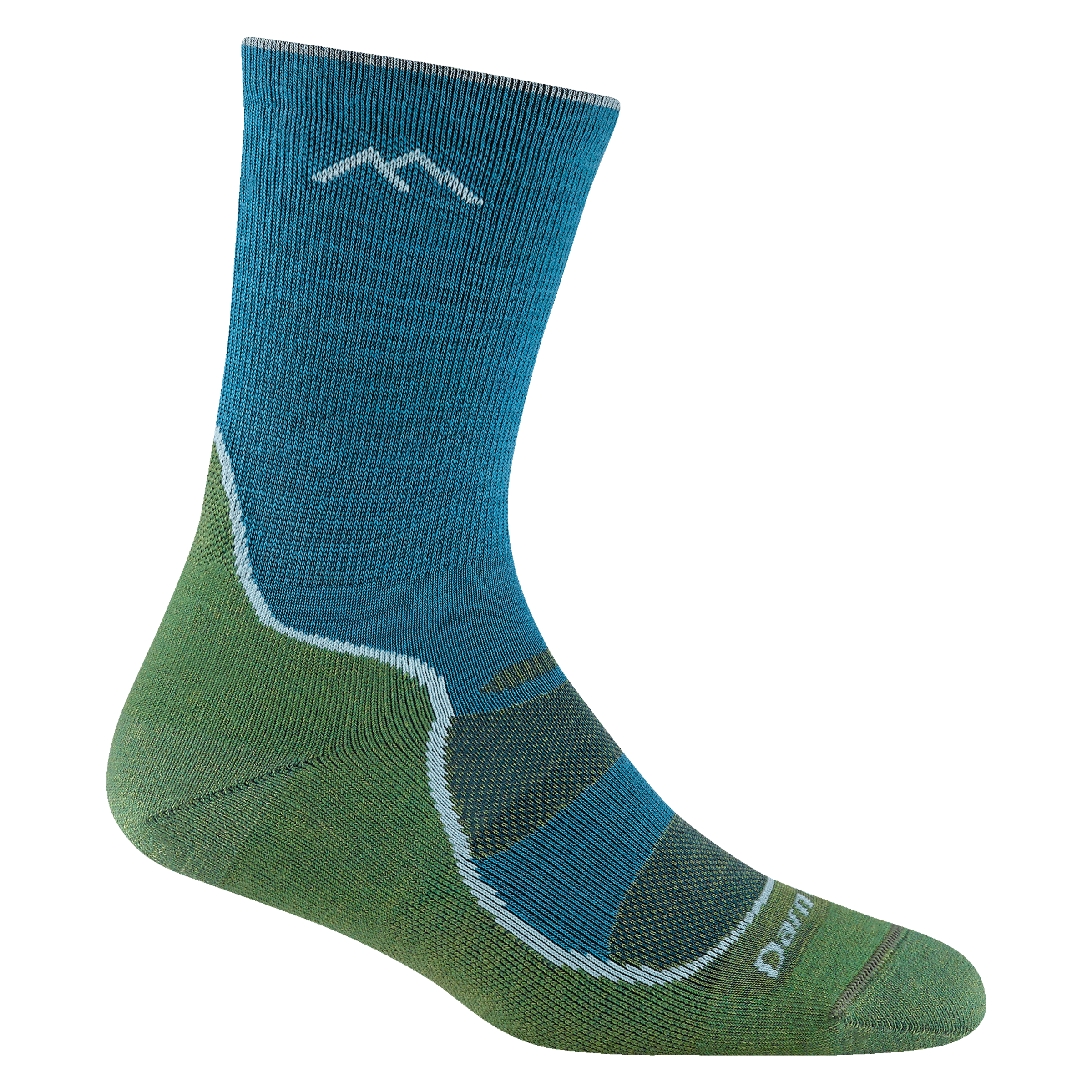 1967 women's light hiker micro crew in color Cascade with green bottom and blue stripe on forefoot and ankle