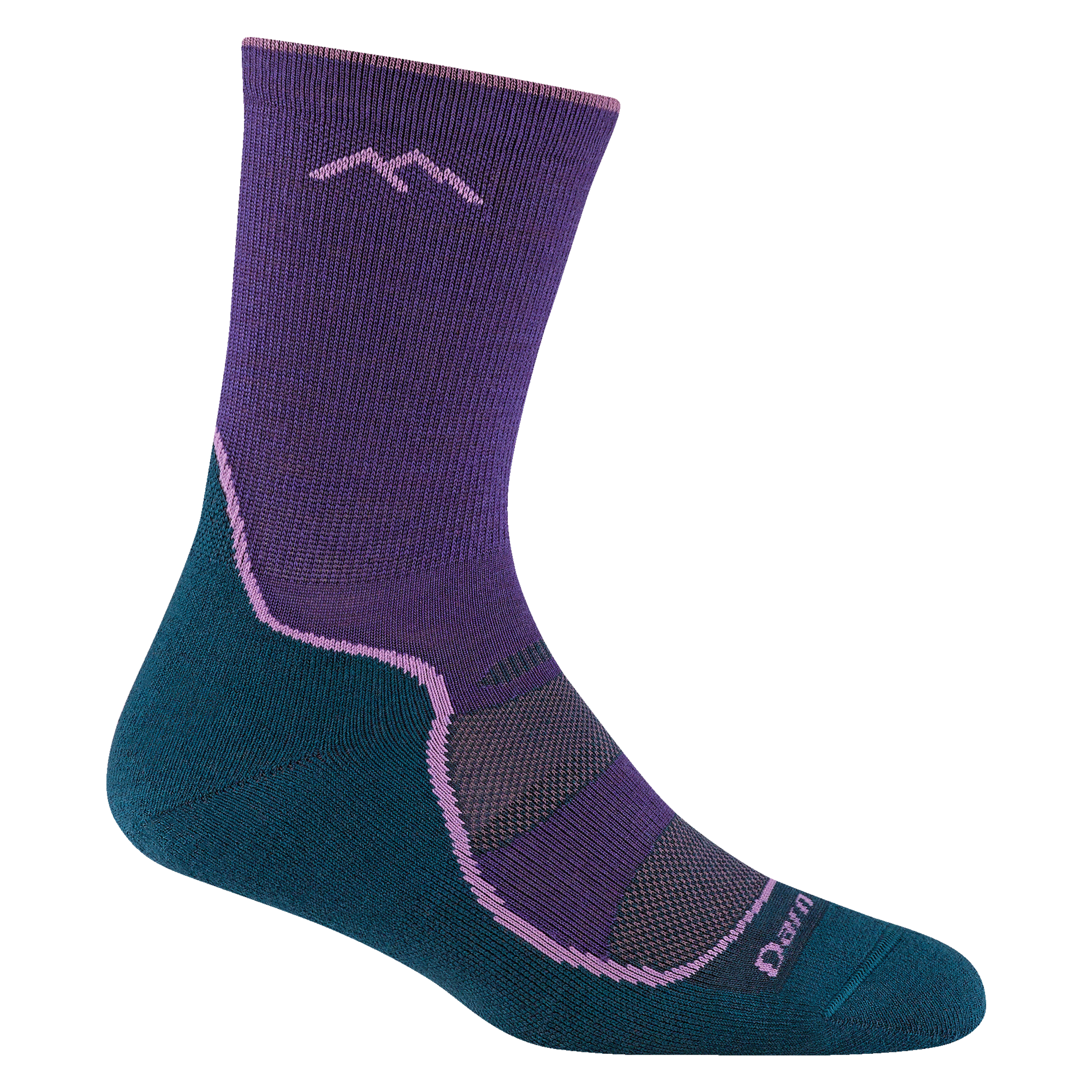 1967 women's light hiker micro crew in color grape with navy bottom and purple stripe on forefoot and ankle
