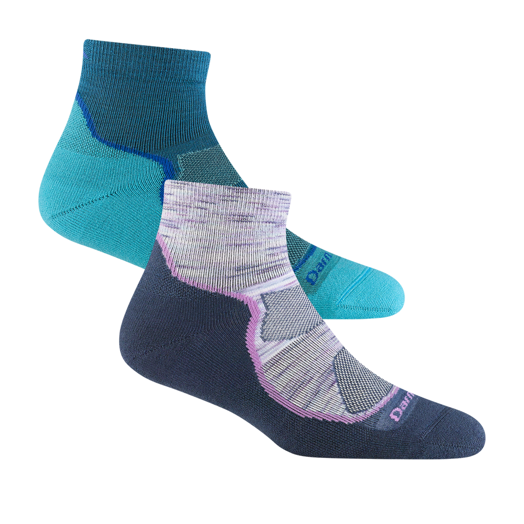 2 pack bundle including 2 pairs of the women's light hiker quarter hiking sock in cascade and cosmic purple
