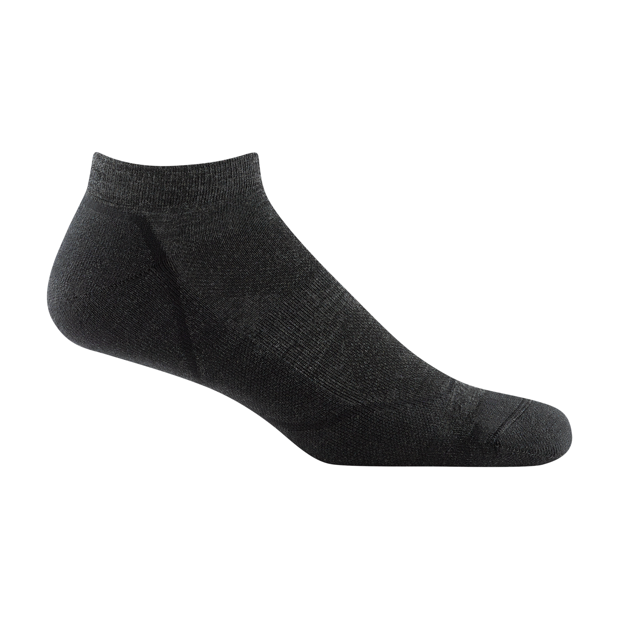 1990 men's light hiker no show hiking sock in color black with heathered dark gray forefoot