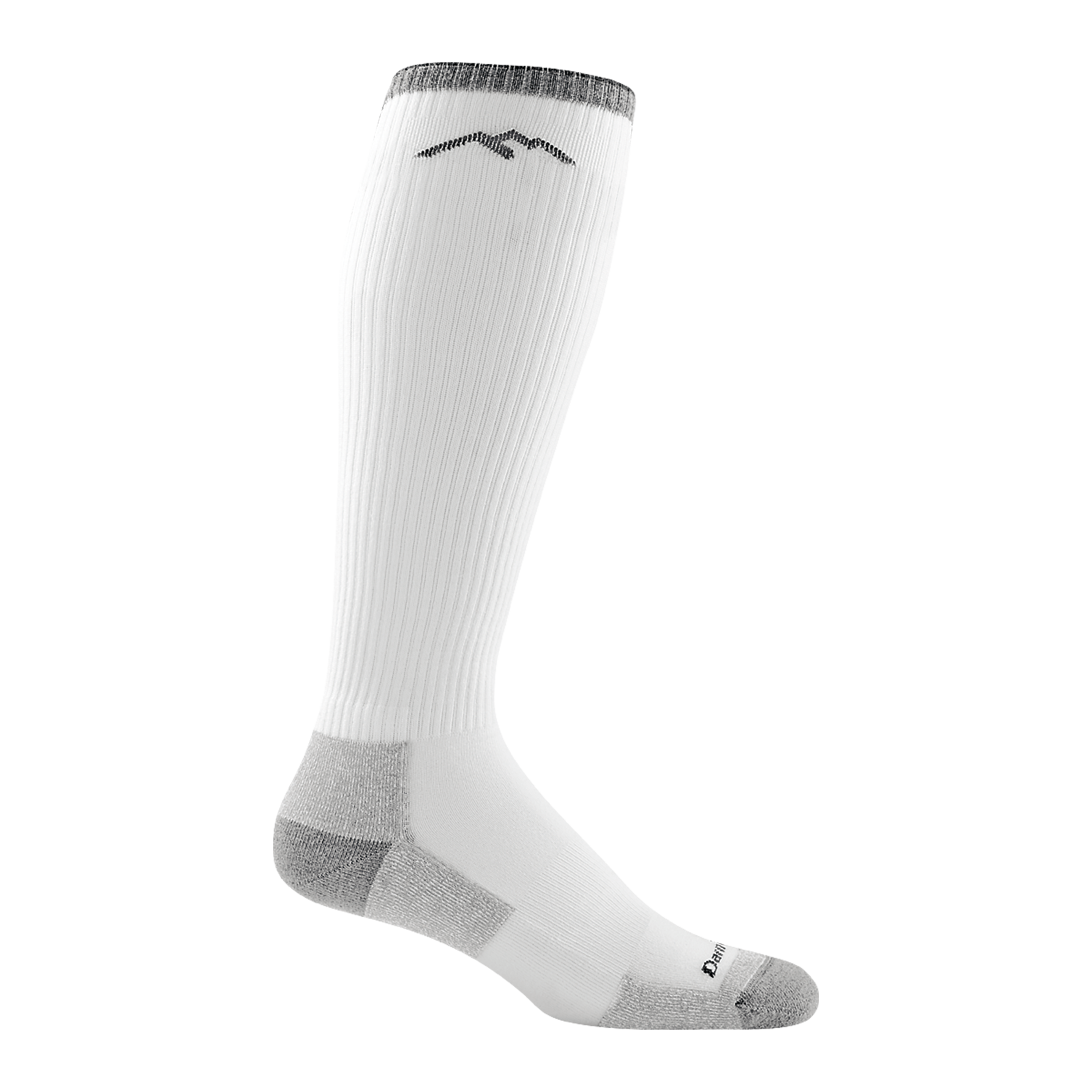 2008 men's westerner over-the-calf work sock in color white with light gray toe/heel accents and gray mountain on calf