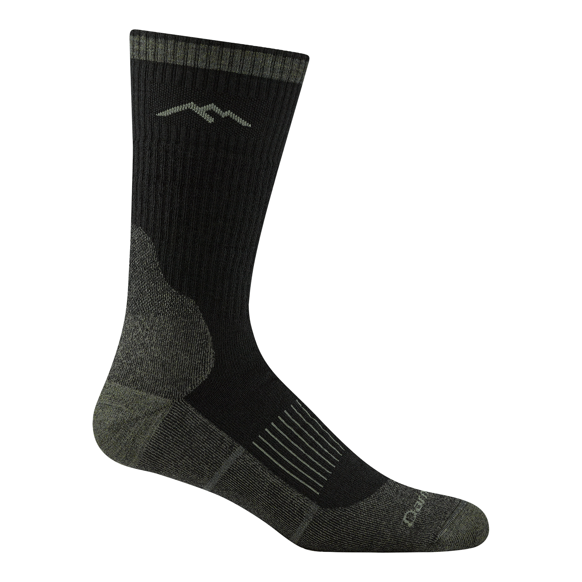 2012 unisex hunting boot sock in color charcoal with black accents and light gray vertical striping on forefoot