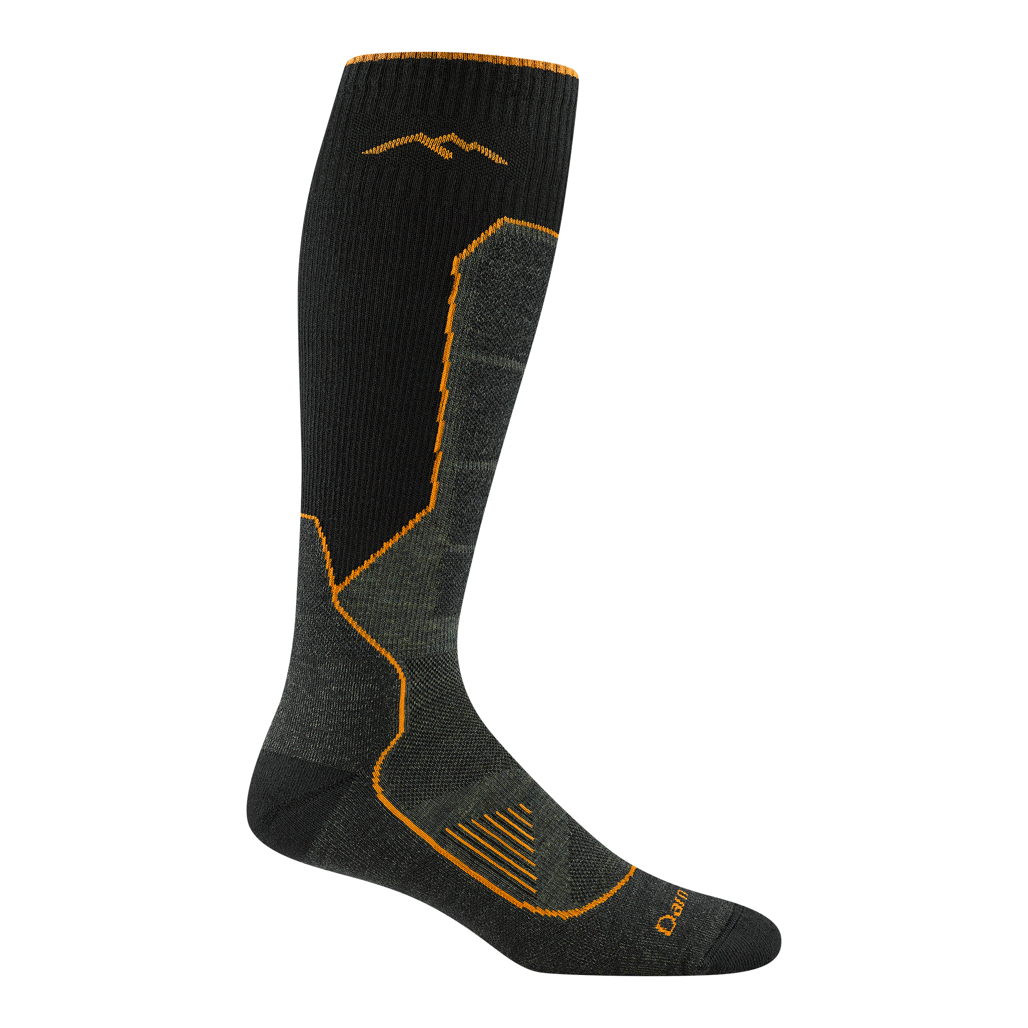 2116 Men's over the calf hunting sock in forest featuring a green body with orange detail lines and logo