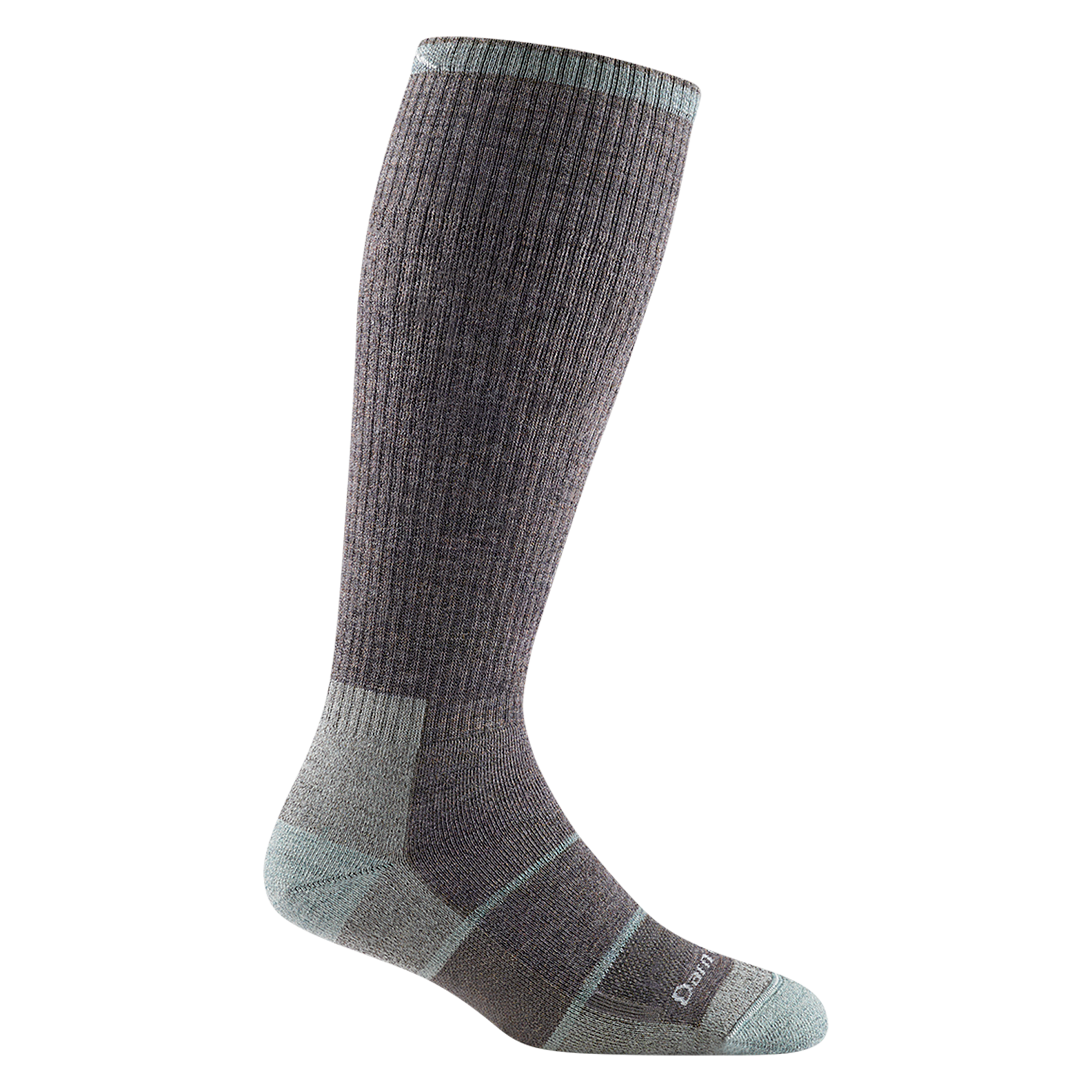 2201 women's mary fields over-the-calf sock in shale gray with seafoam toe/heel accents and two stripes on forefoot