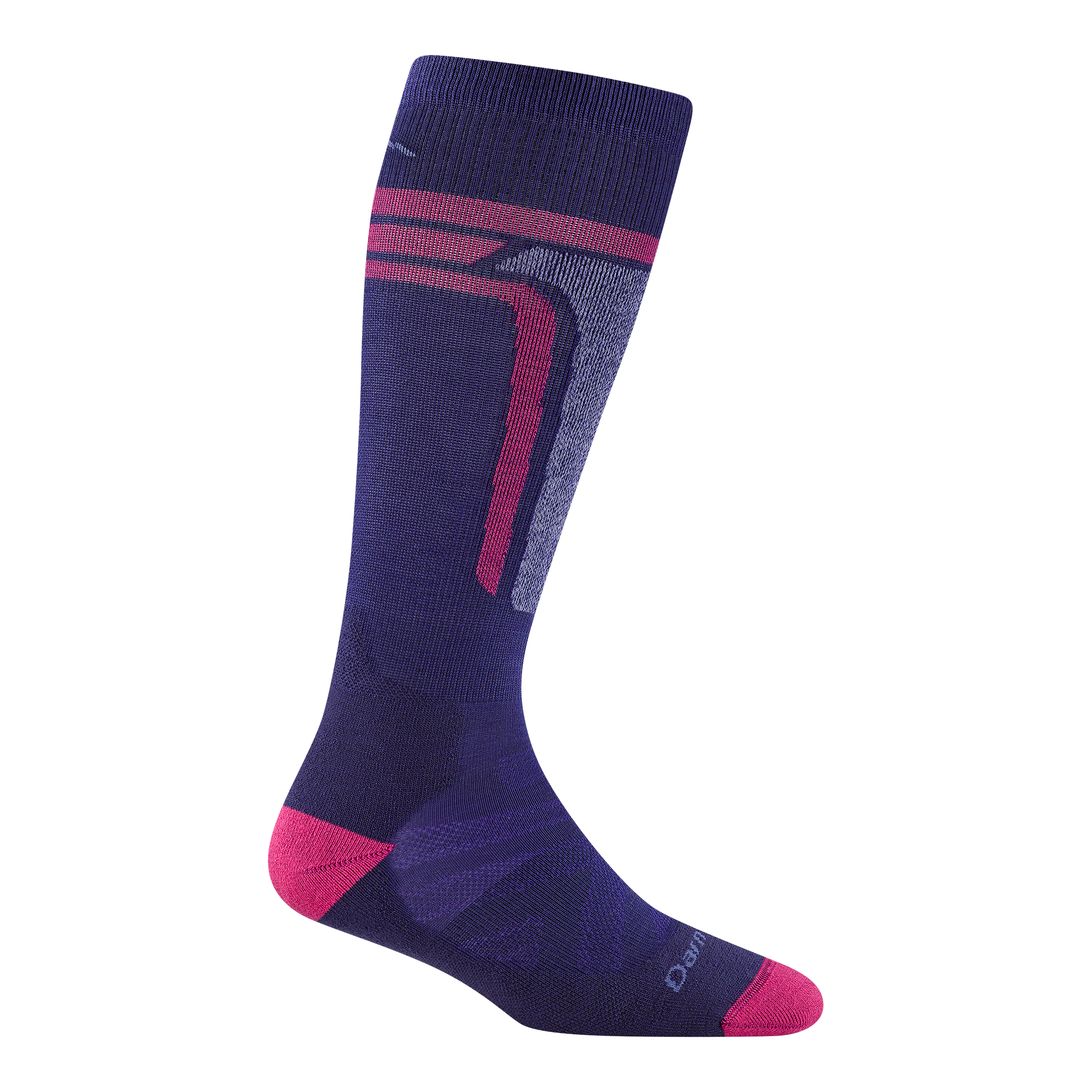 3810 T-Bar over the calf in grape featuring pink heel/toe and vertical stripe on leg
