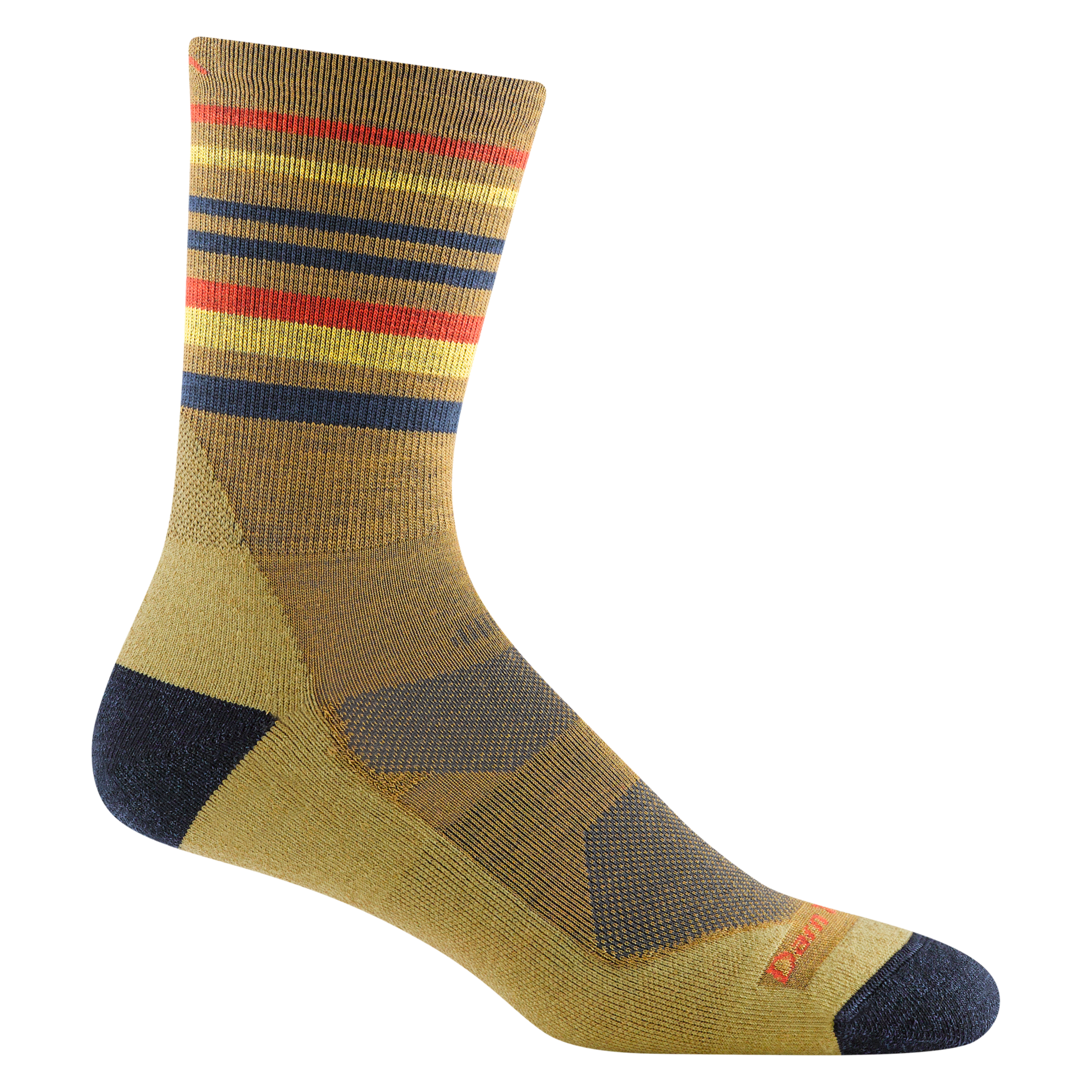 5012 men's fastpack micro crew hiking sock in sandstone yellow with navy accents and orange and yellow ankle stripes