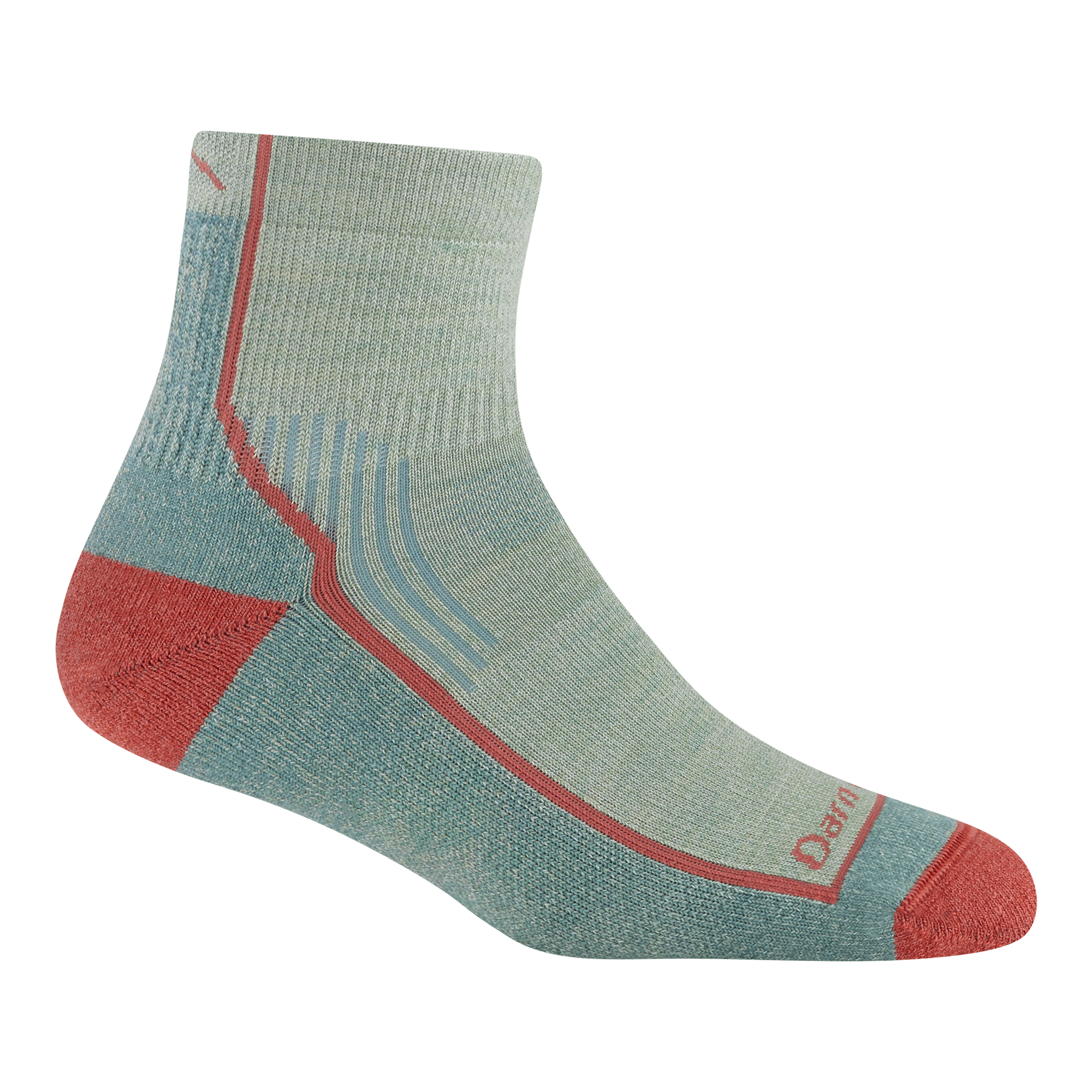 5258 quarter hiker in mint featuring a coral toe/heal light mint top and darker mint bottom