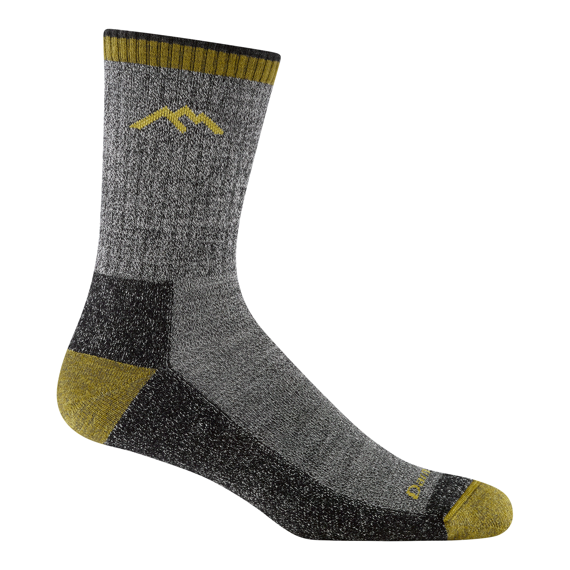 5266 Micro crew hiker in Granite featuring yellow heel/toe, logo and mountain.