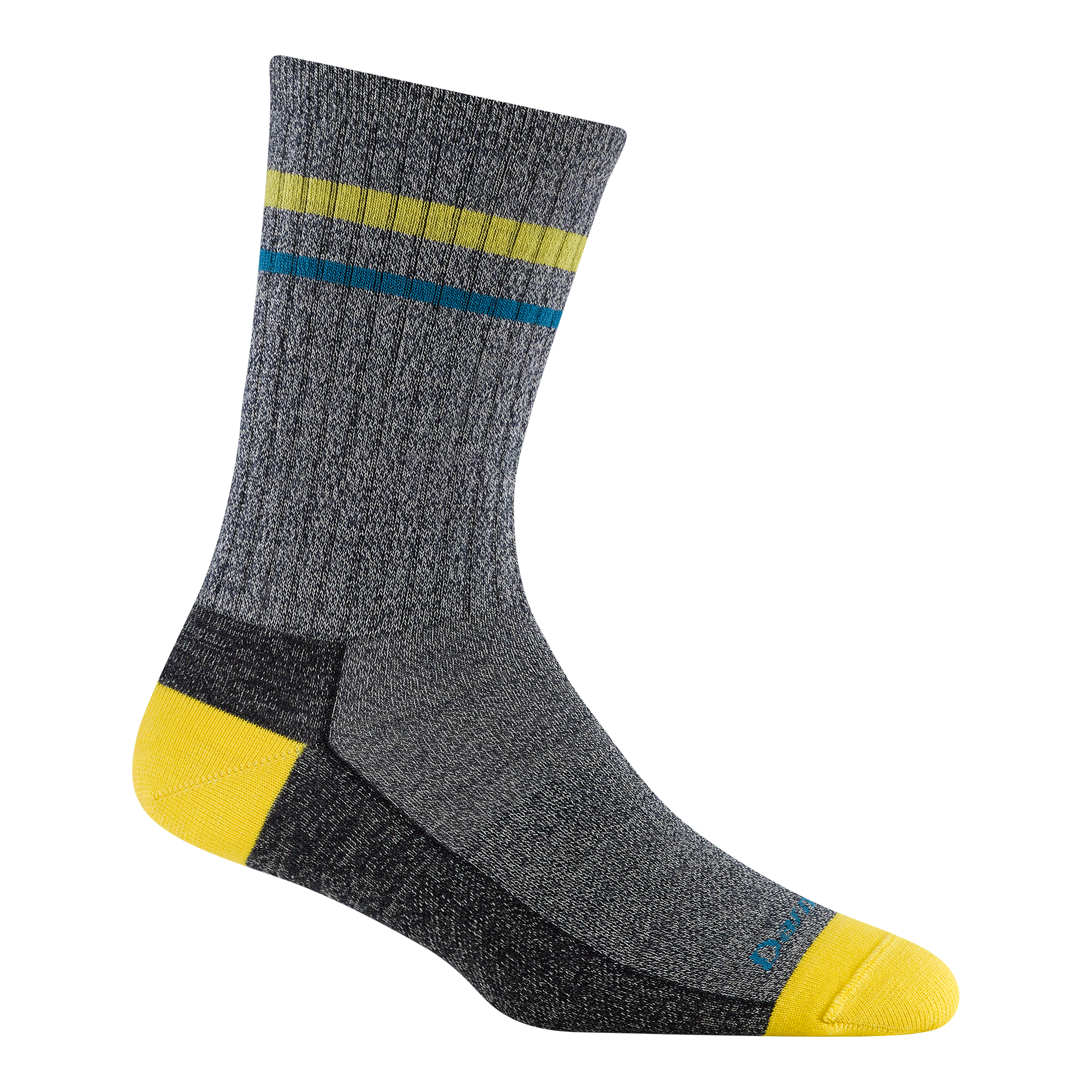 6064 letterman crew in eclipse featuring a yellow heel/toe a denim body with blue stripe and logo