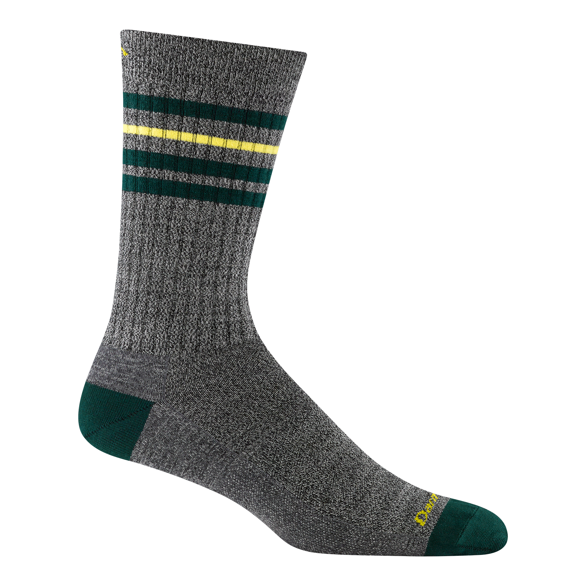 6069 letterman crew in Pepper featuring green heel/toe with gray body and yellow stripe and logo 