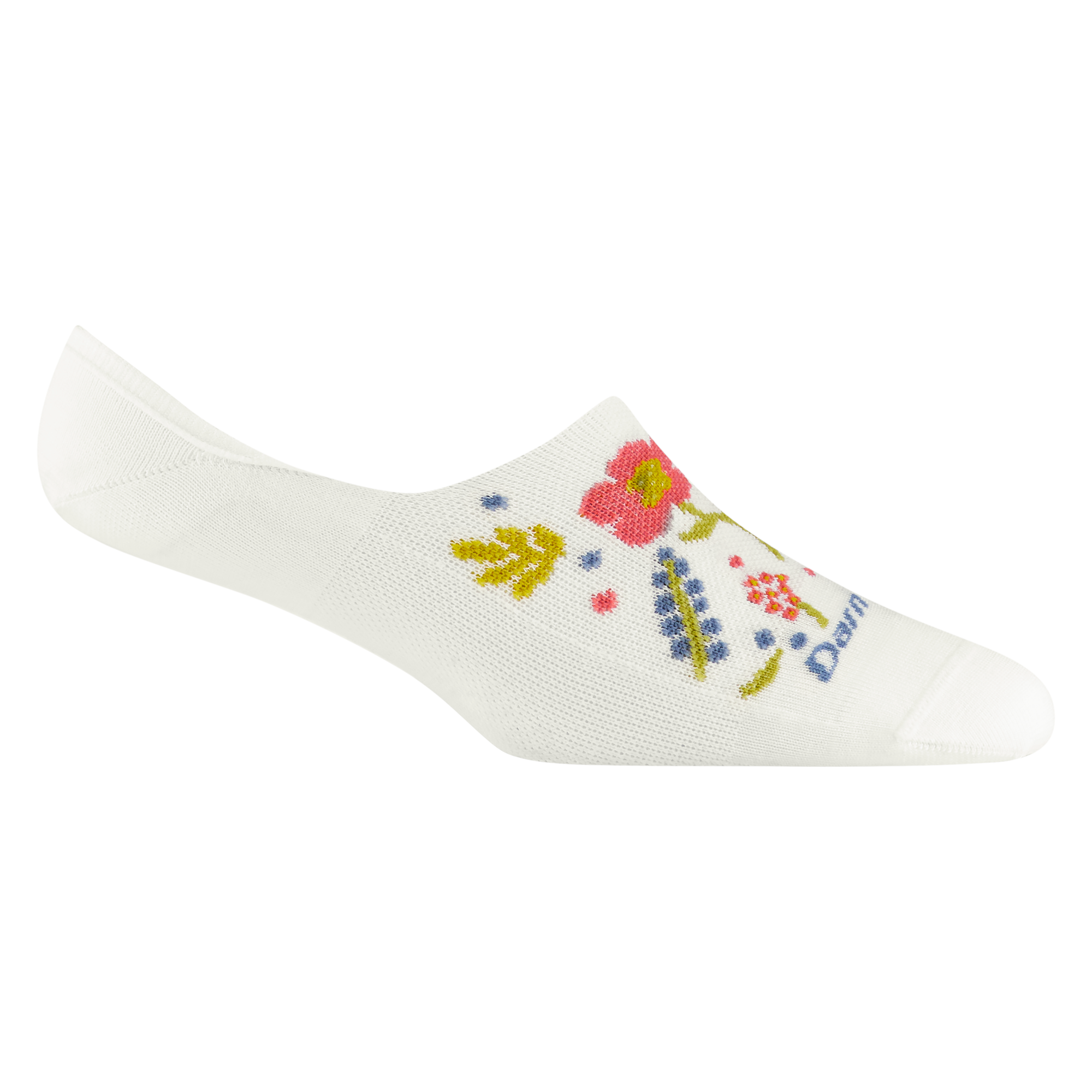 6072 women's garden party no show hidden lifestyle sock in white with pink, blue, and yellow flowers on the forefoot