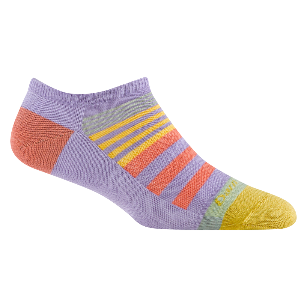 6073 beachcomber in lavender featuring peach heel and yellow toe with purple body and peach and yellow stripes