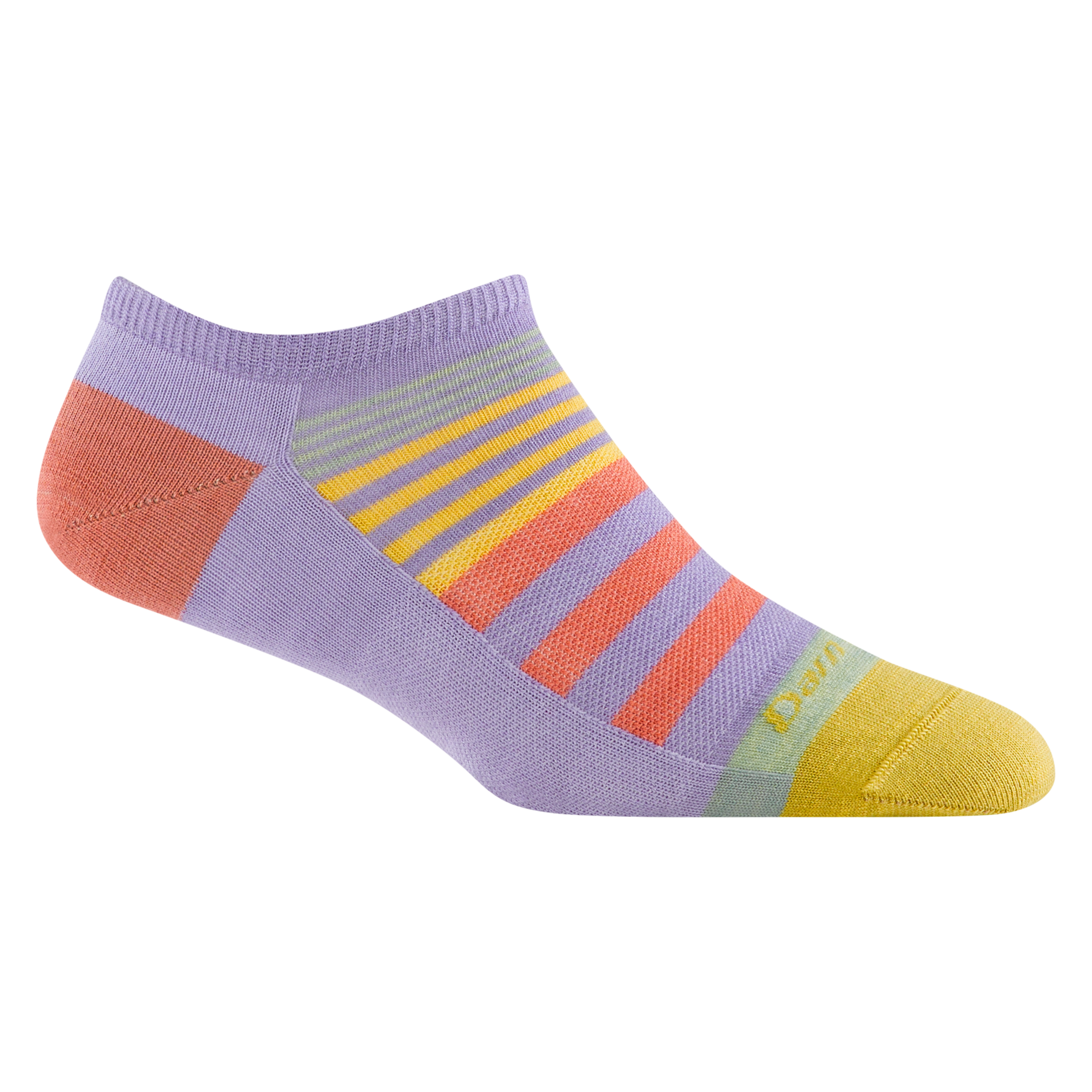 6073 beachcomber in lavender featuring peach heel and yellow toe with purple body and peach and yellow stripes