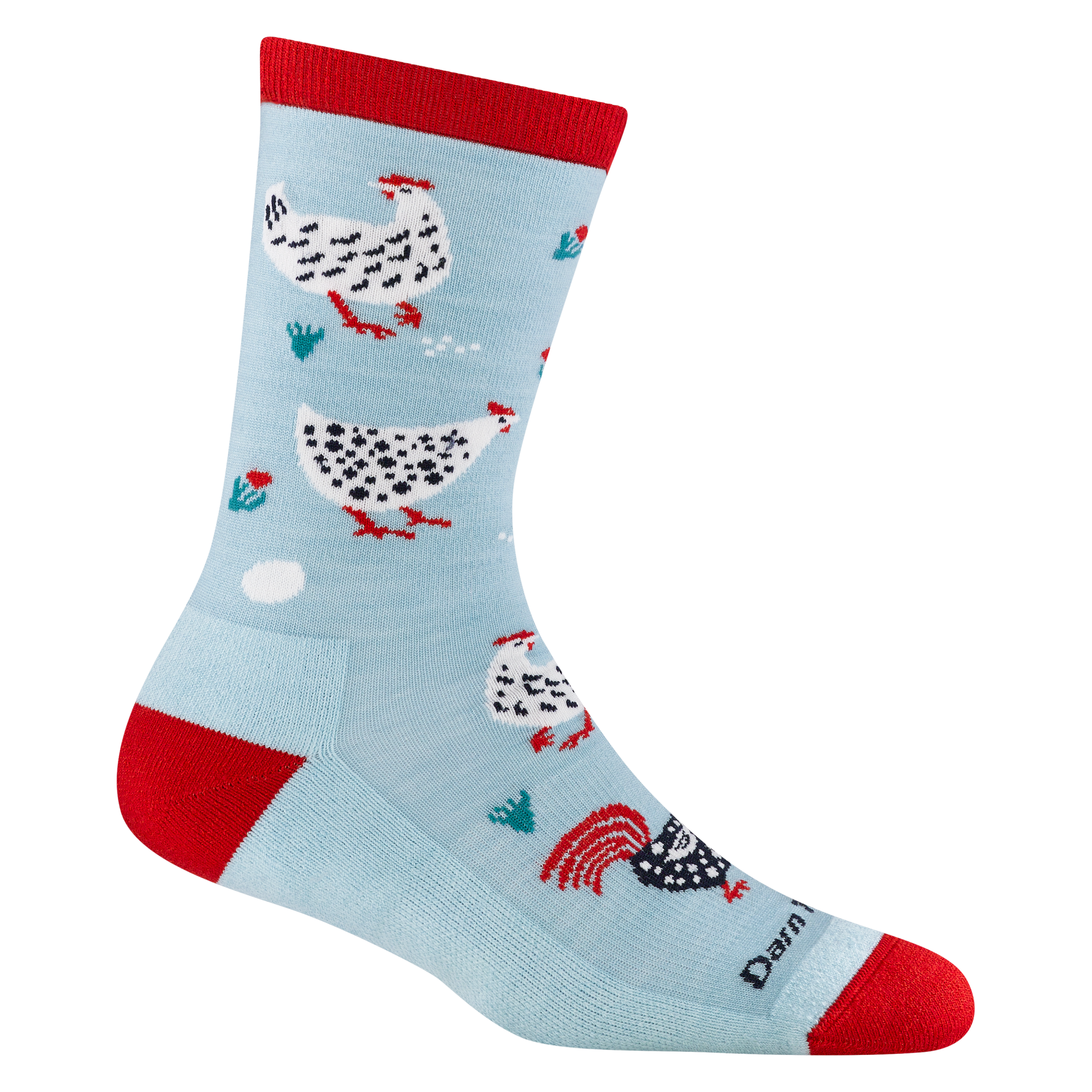 reverse 6114 mother clucker in skylight featuring red heel/toe and chickens on the foot and leg