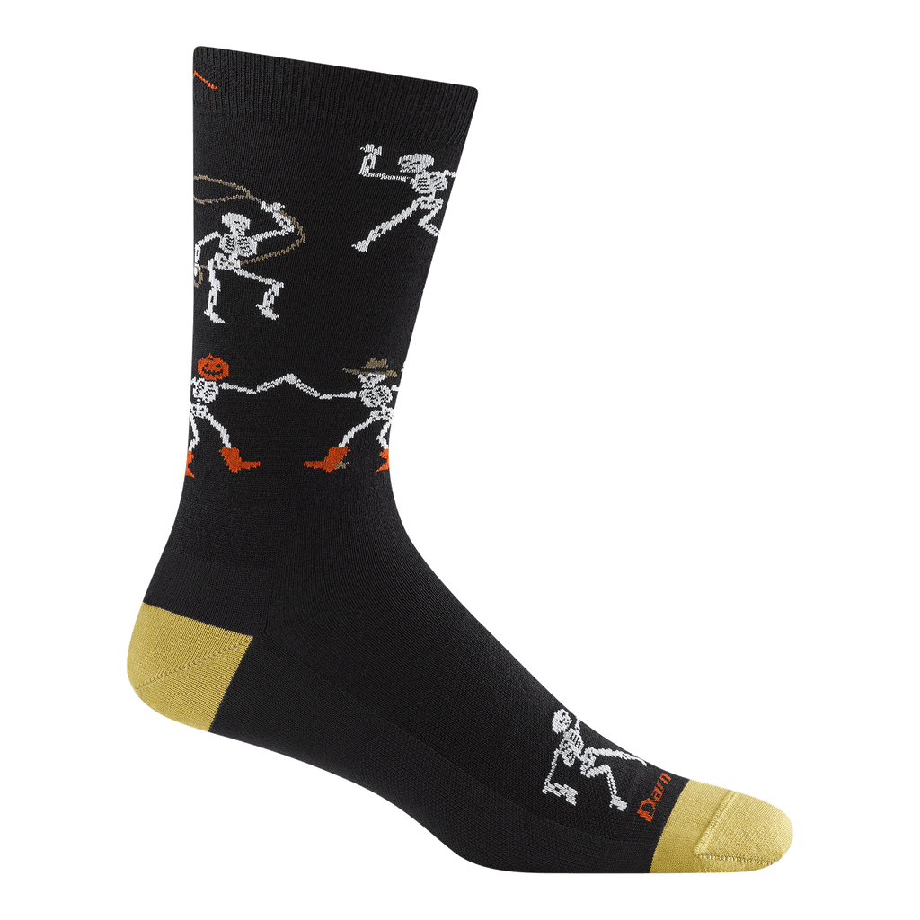 6222 Bone Ranger Crew in black featuring a black body and yellow heel and toe with cowboy skeleton all over