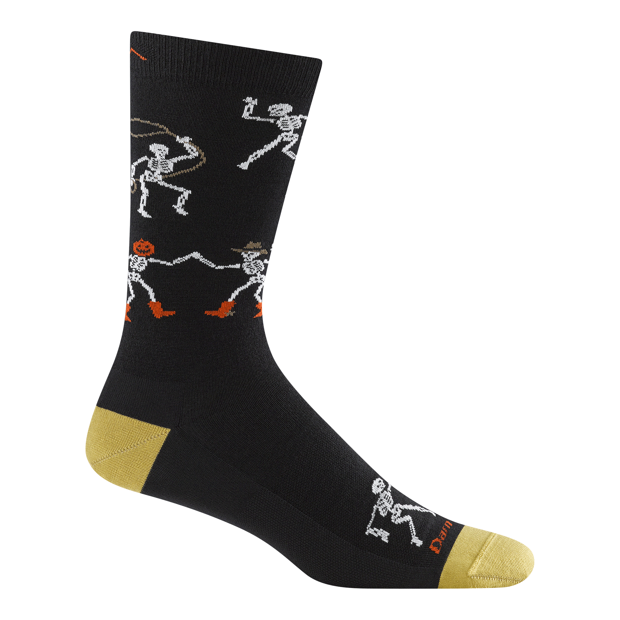 6222 Bone Ranger Crew in black featuring a black body and yellow heel and toe with cowboy skeleton all over