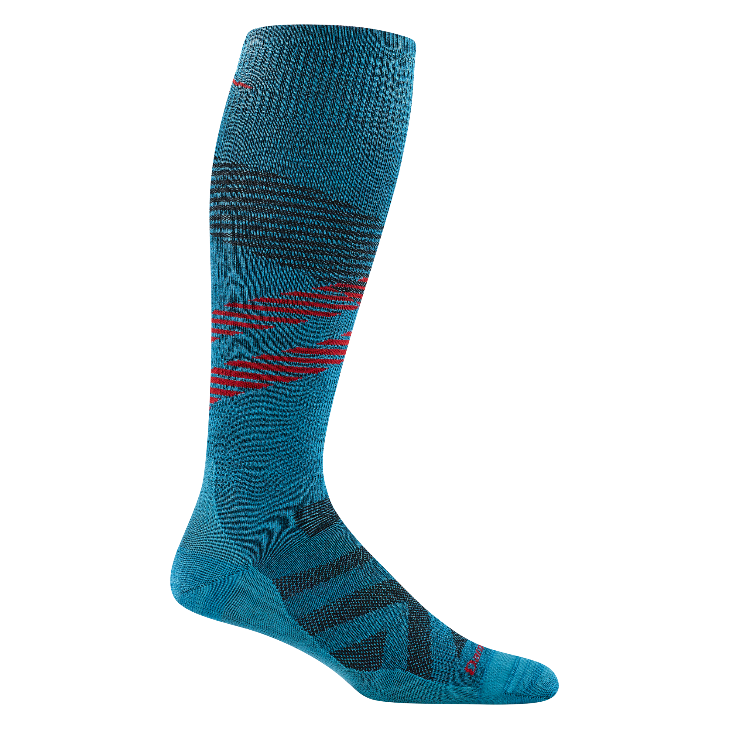 8002 men's pennant RFL over-the-calf ski sock in cascade with black chevron forefoot and red stripes across calf