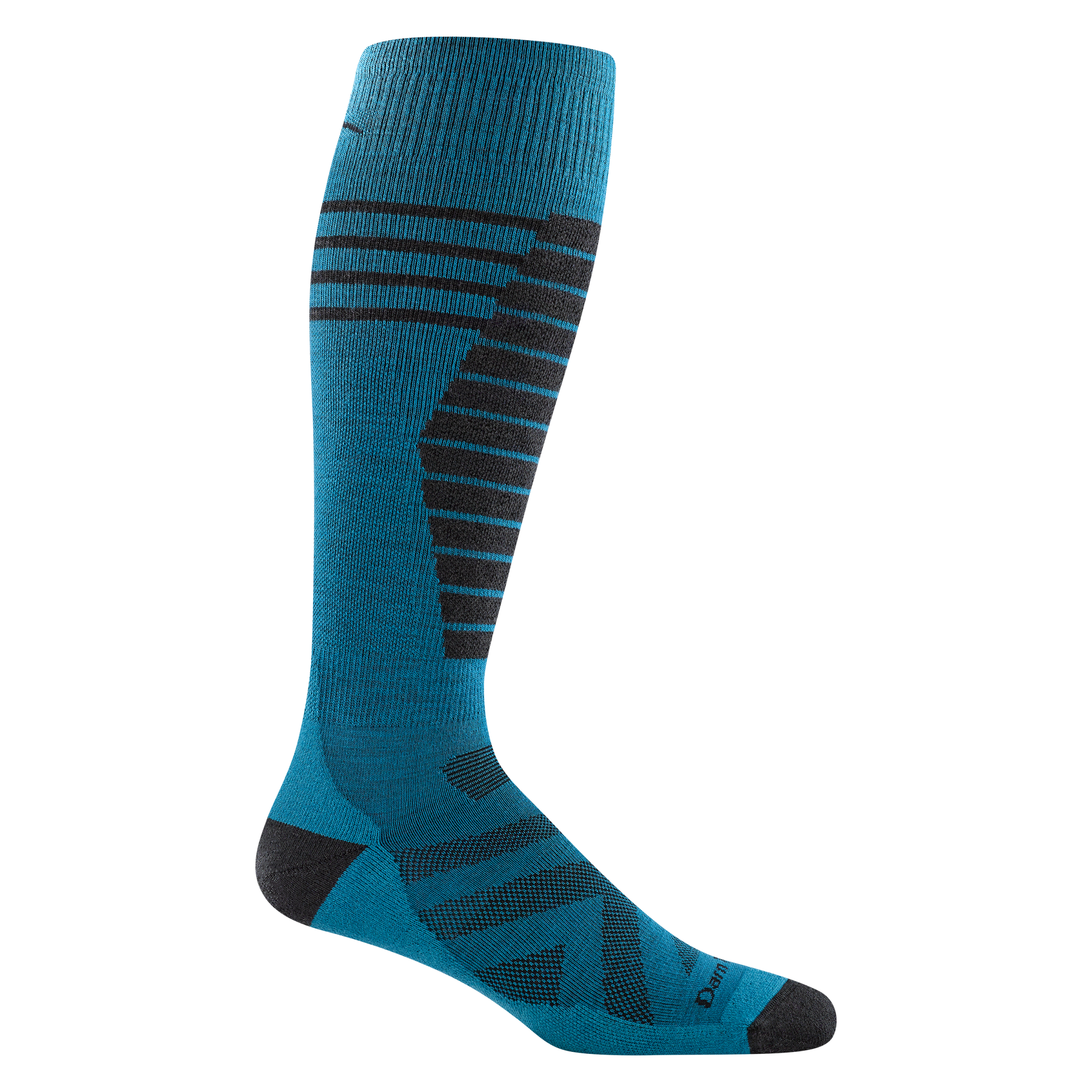 8007 men's edge over-the-calf ski sock in cascade with black toe/heel accents and shin striping 