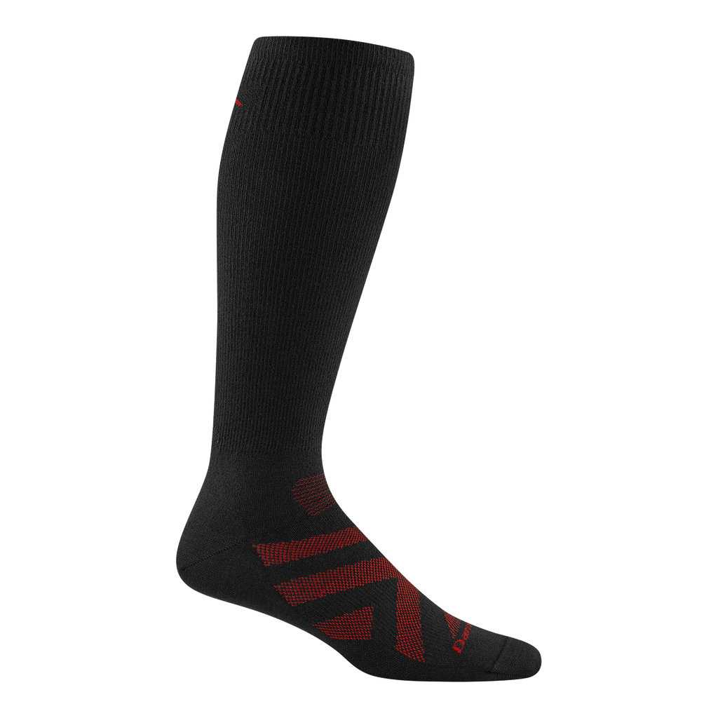 8019 men's thermolite RFL over-the-calf ski sock in color black with red chevron and darn tough signature on forefoot