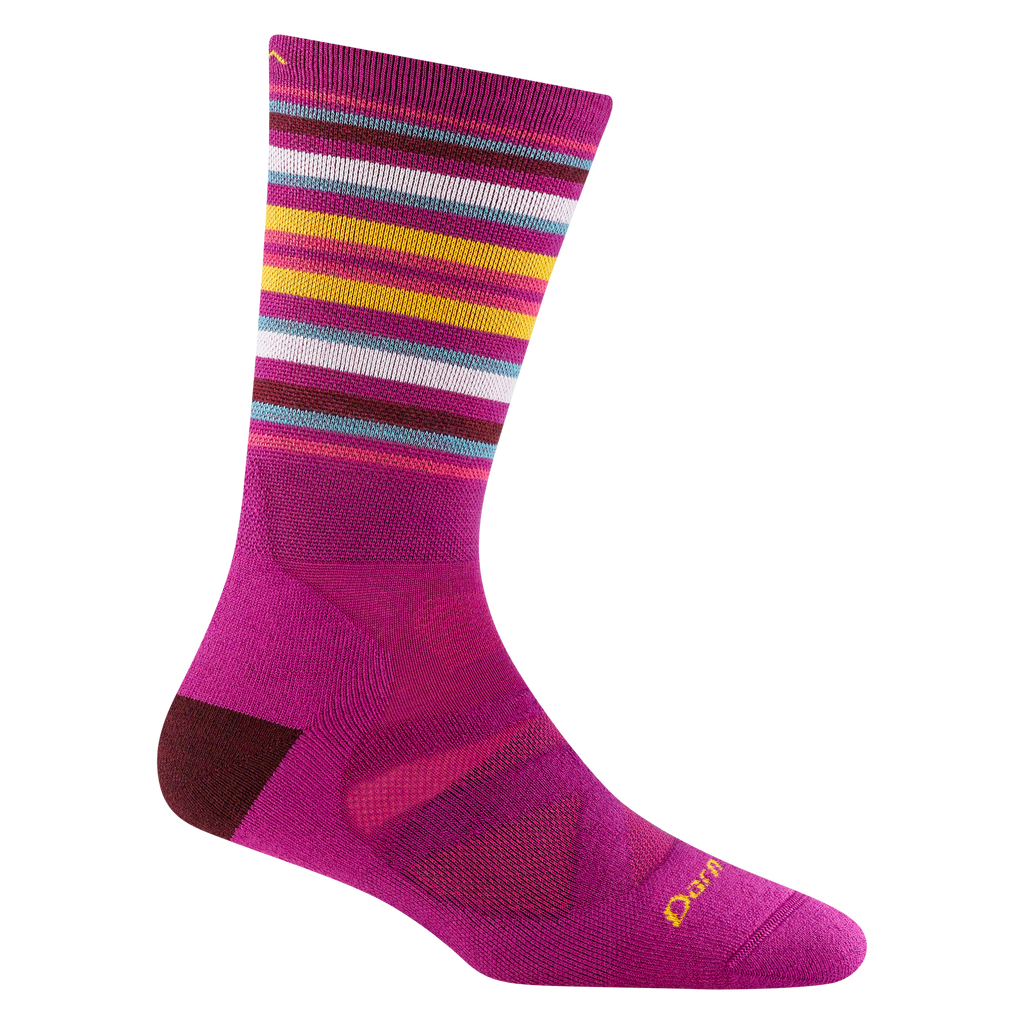 8033 women's oslo nordic boot ski sock in color clover with rust heel and purple, yellow, and pink calf striping 