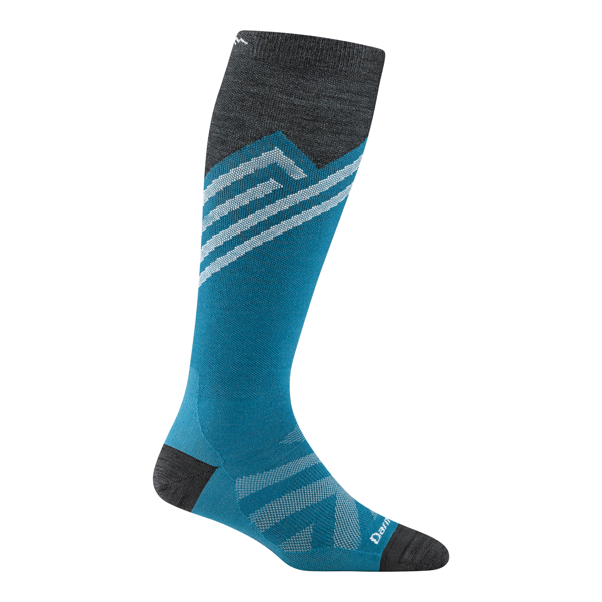 8035 women's peaks over-the-calf ski sock in cascade with black toe/heel accents and white striping on calf