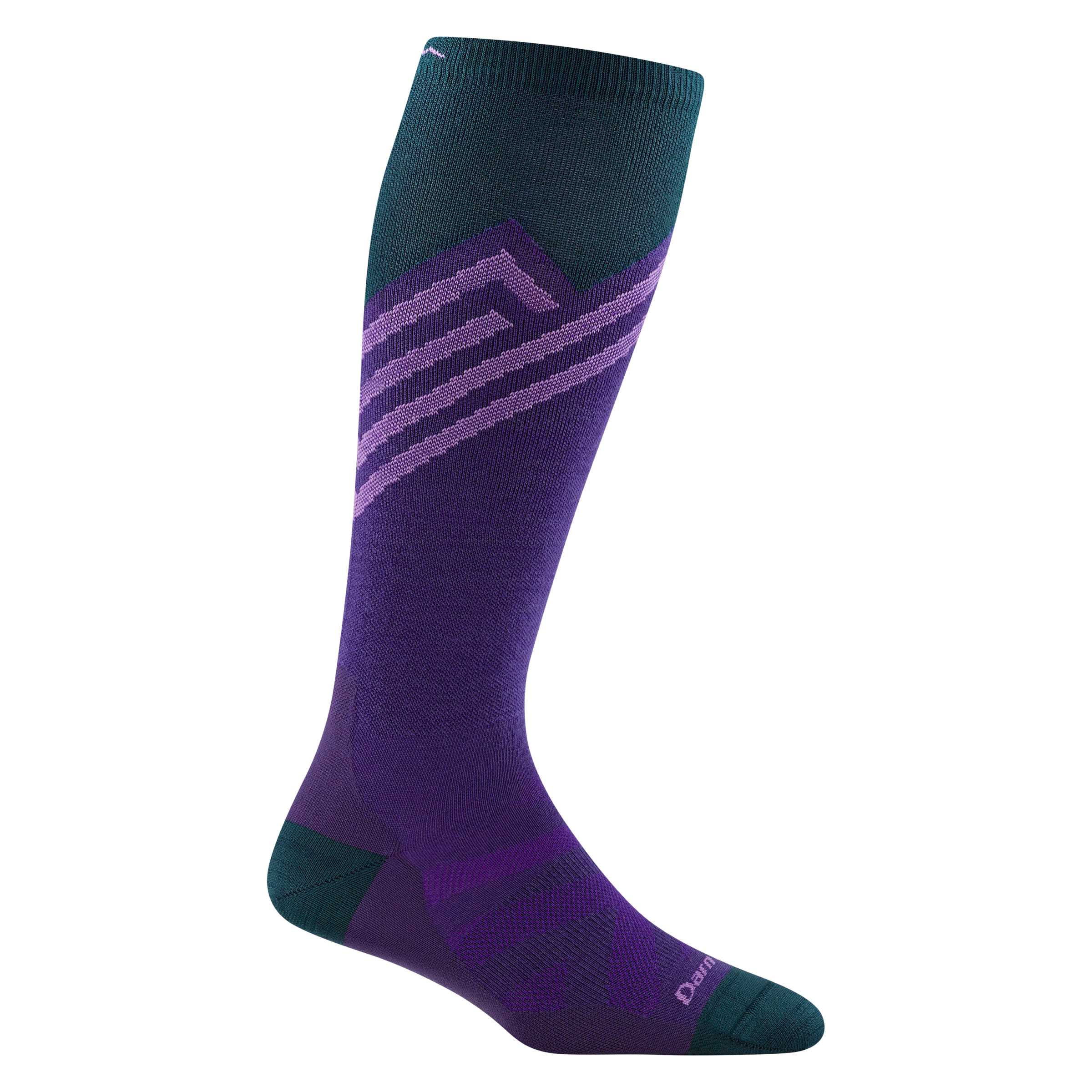 8035 women's peaks over-the-calf ski sock in  iris with dark toe/heel accents and light purple striping on calf 