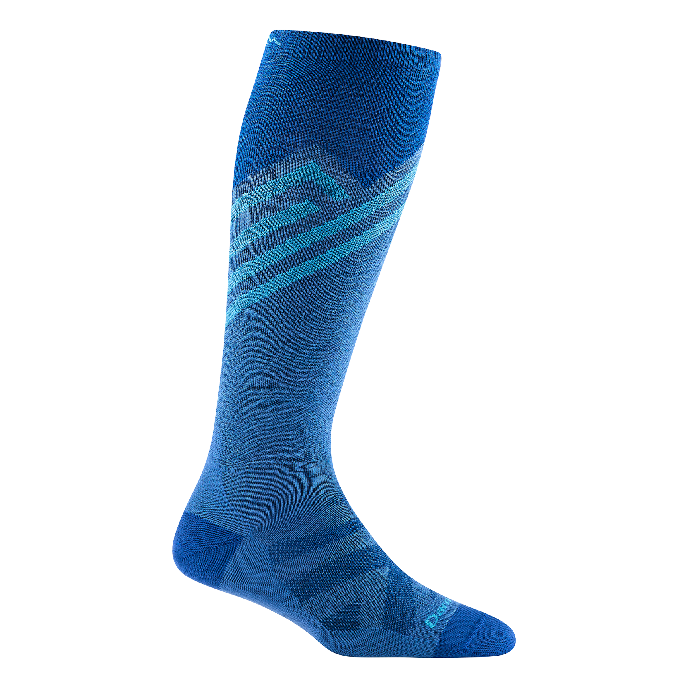 8035 women's peaks over-the-calf ski sock in stellar with blue toe/heel accents and light blue striping on calf